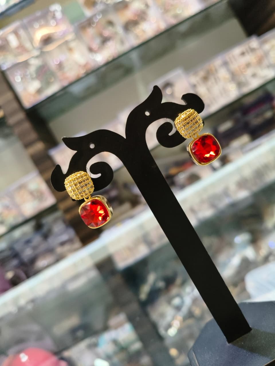 Gold-Toned Red Stone Earrings