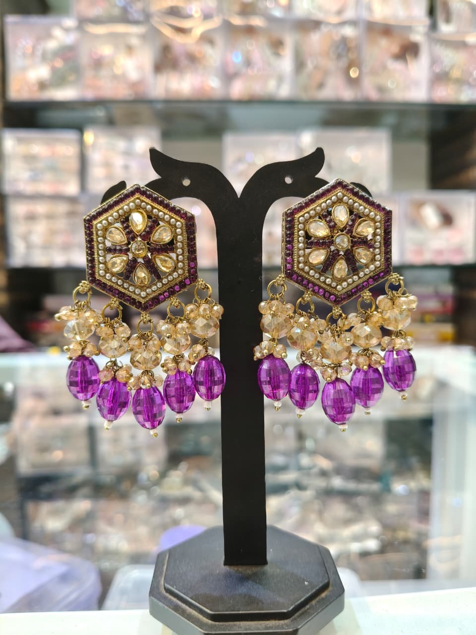 Hexagonal Crystal Drop Earrings