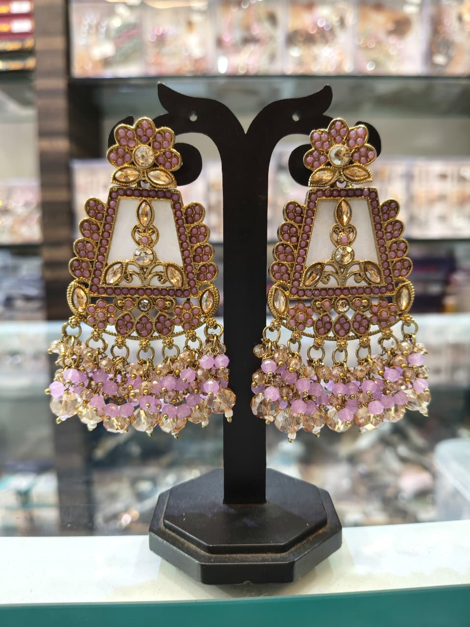 Pink Stone Statement Earrings