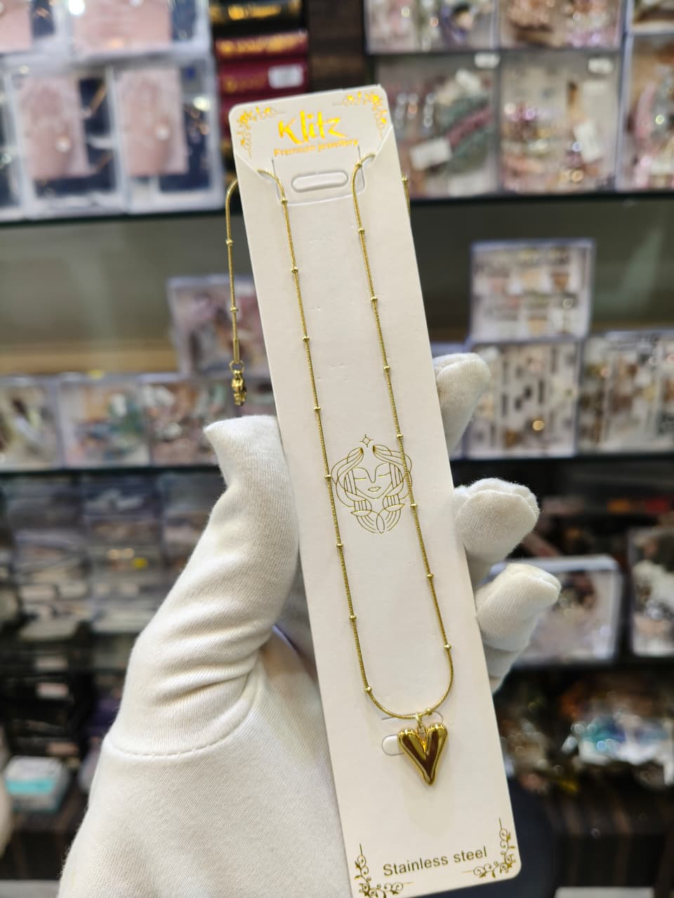 Gold-Tone Heart Pendant Chain