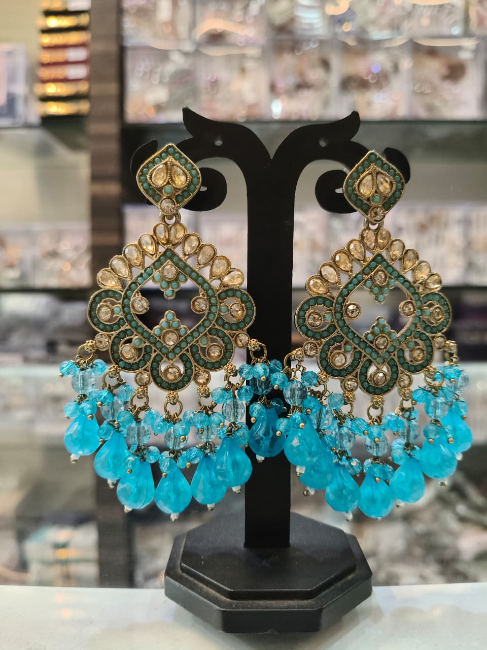 Antique Gold & Aqua Jhumka Earrings