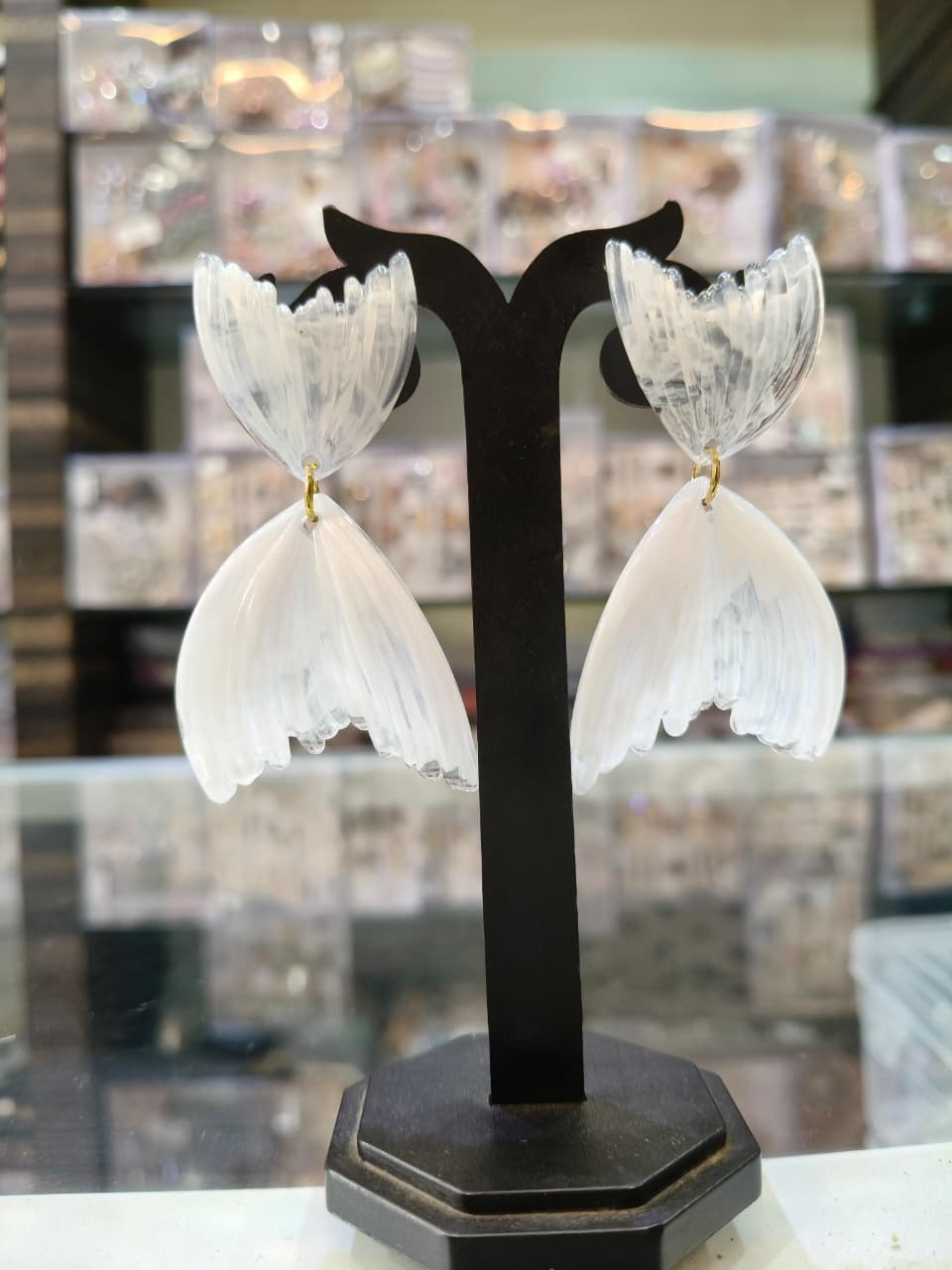 White Feather Drop Earrings