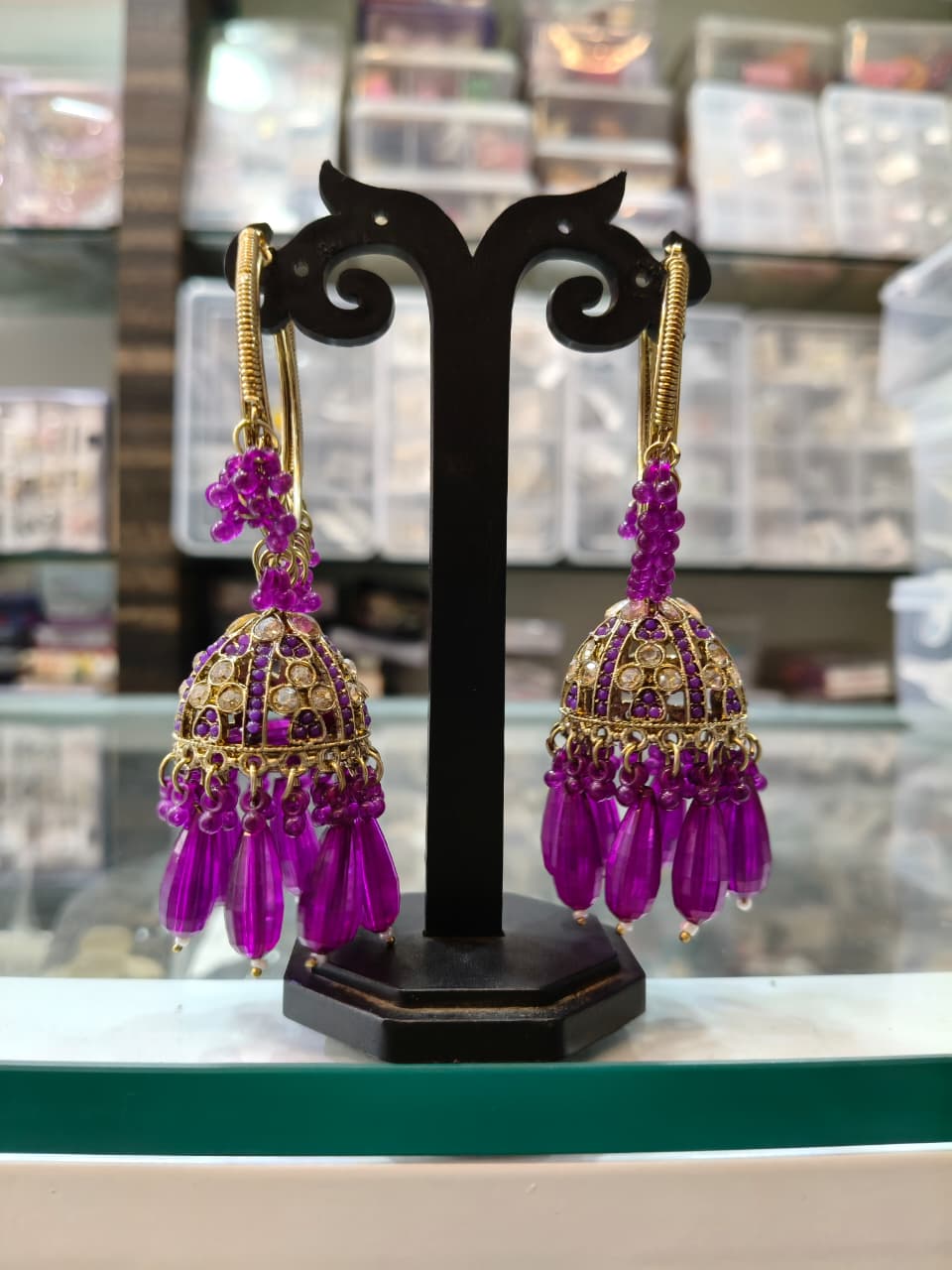 Purple Jhumka Earrings