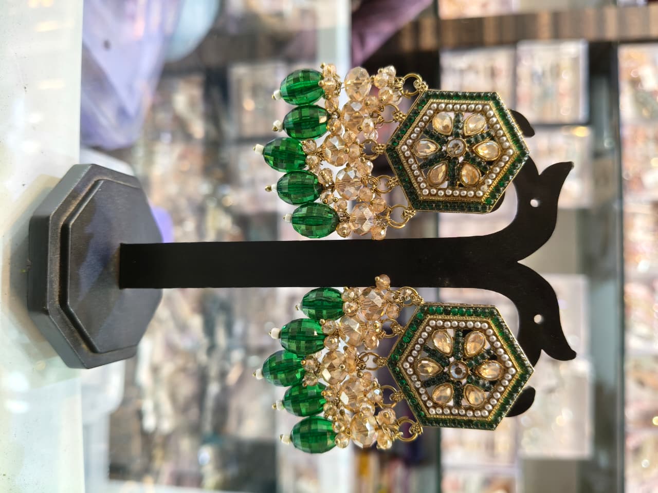 Traditional Green and Gold Earrings