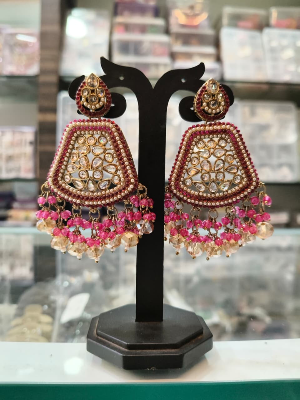 Kundan & Bead Chandelier Earrings