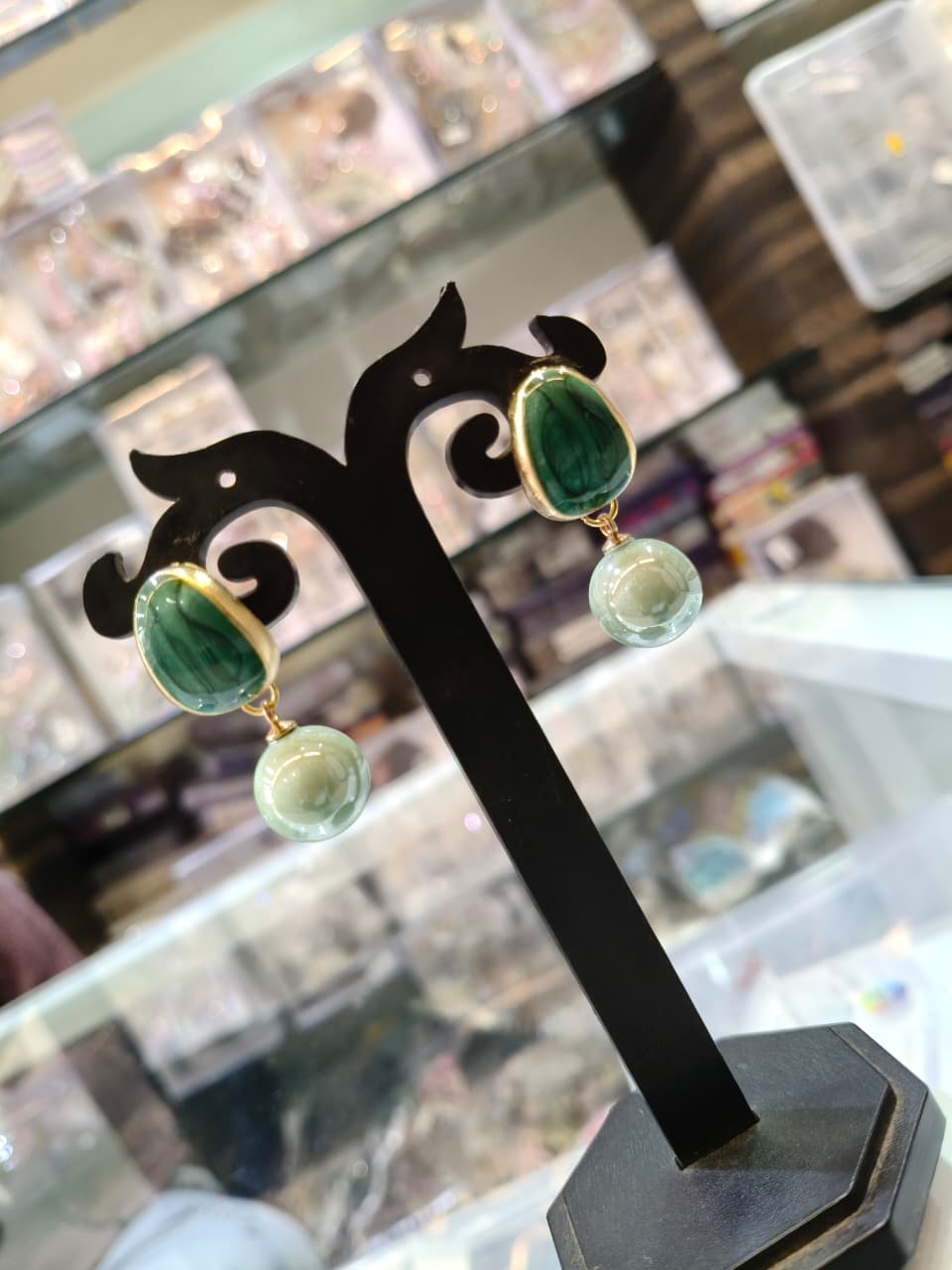 Green Gemstone Drop Earrings