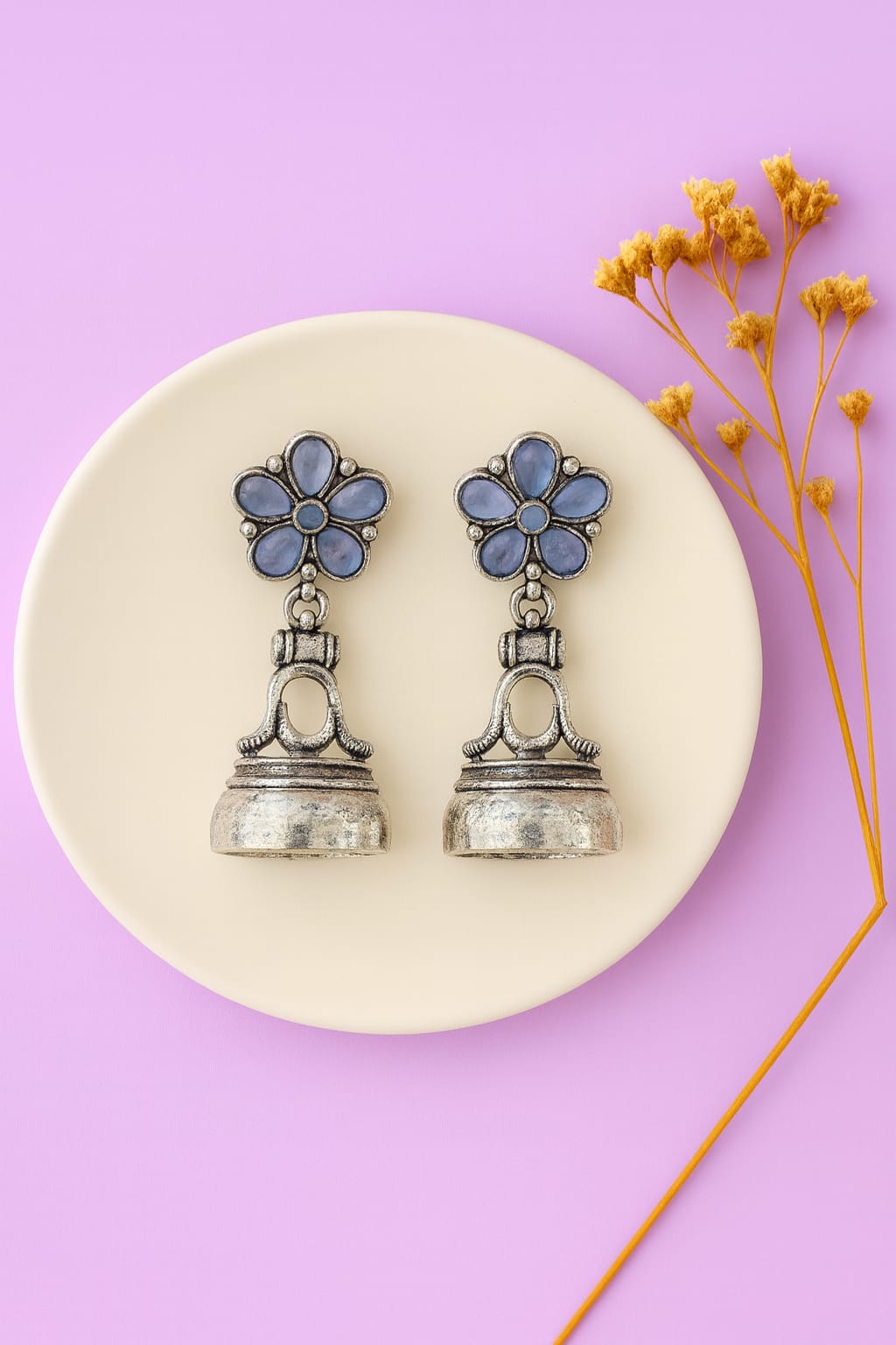 Blue Silver oxidused Earrings