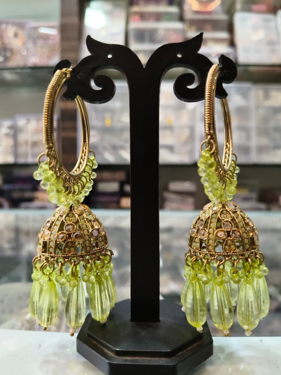 Traditional Green Jhumka Earrings