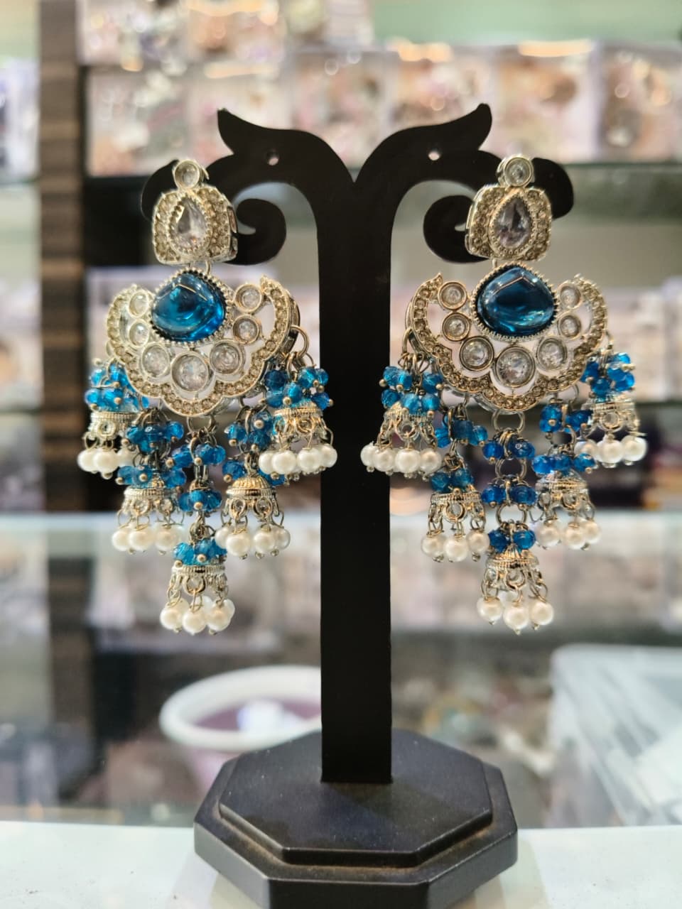 Blue Crystal Chandelier Earrings