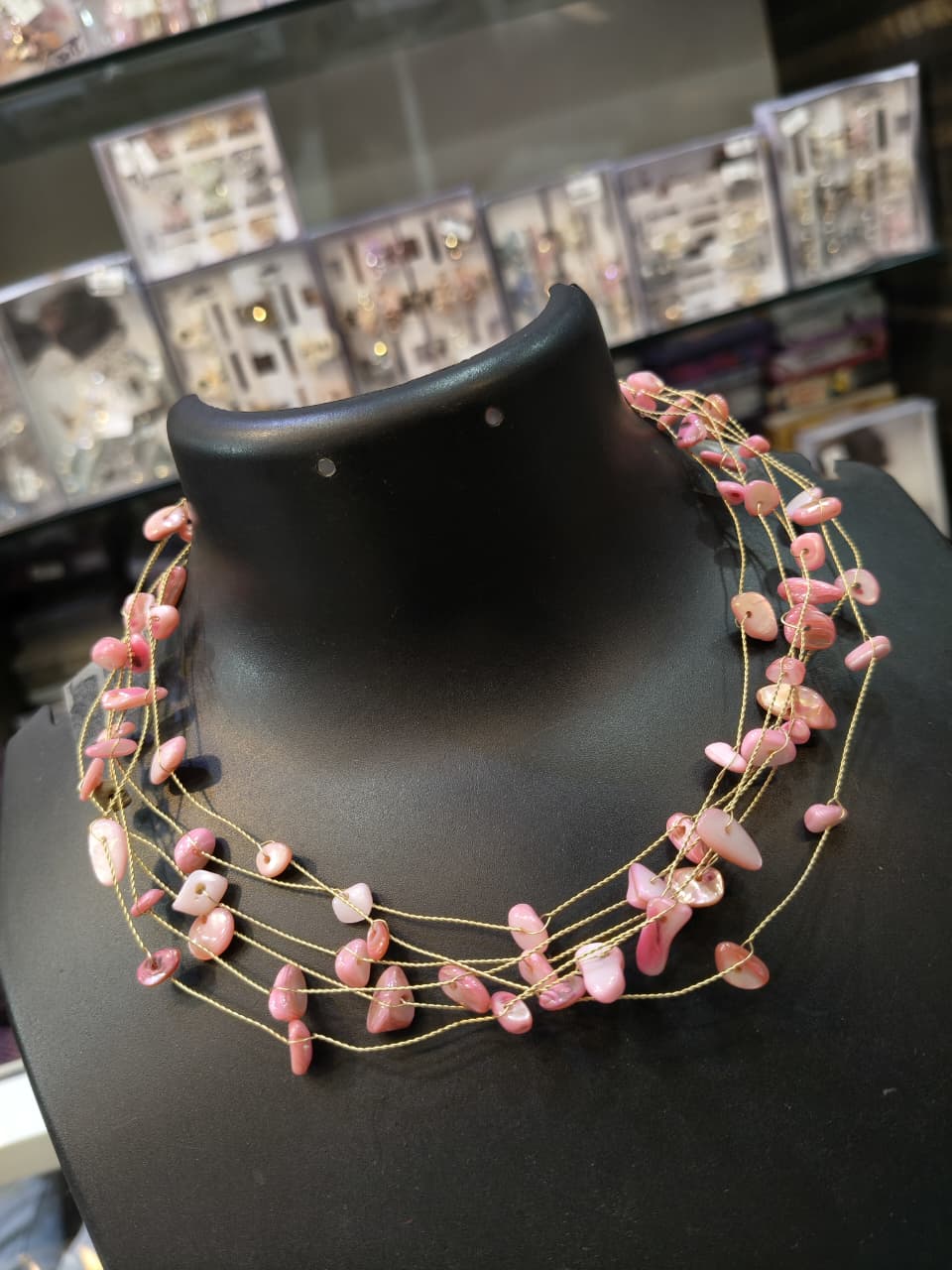 Multi-Strand Pink Stone Necklace