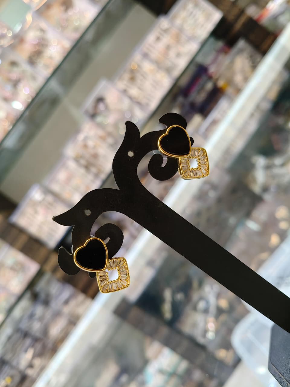 Black & Gold Heart Stud Earrings