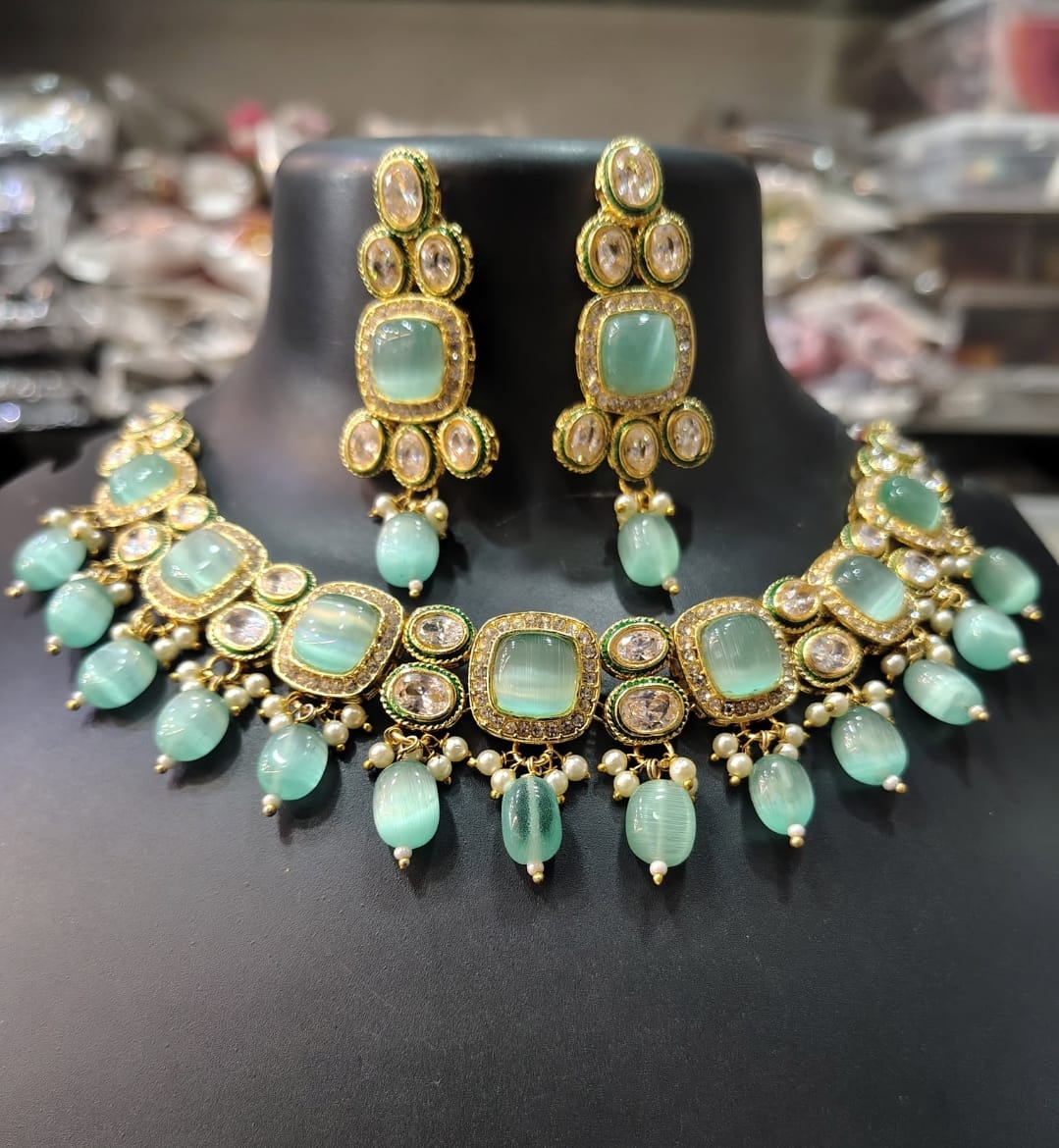 Mint Green Kundan Necklace Set