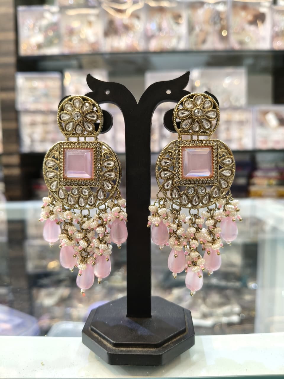 Elegant Pink Stone Earrings