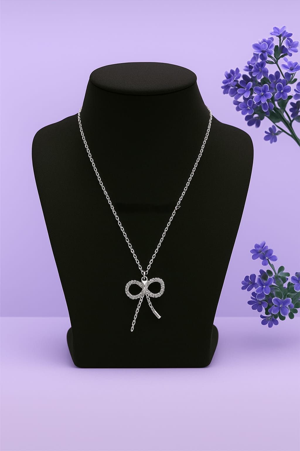 Silver Bow Pendant Necklace