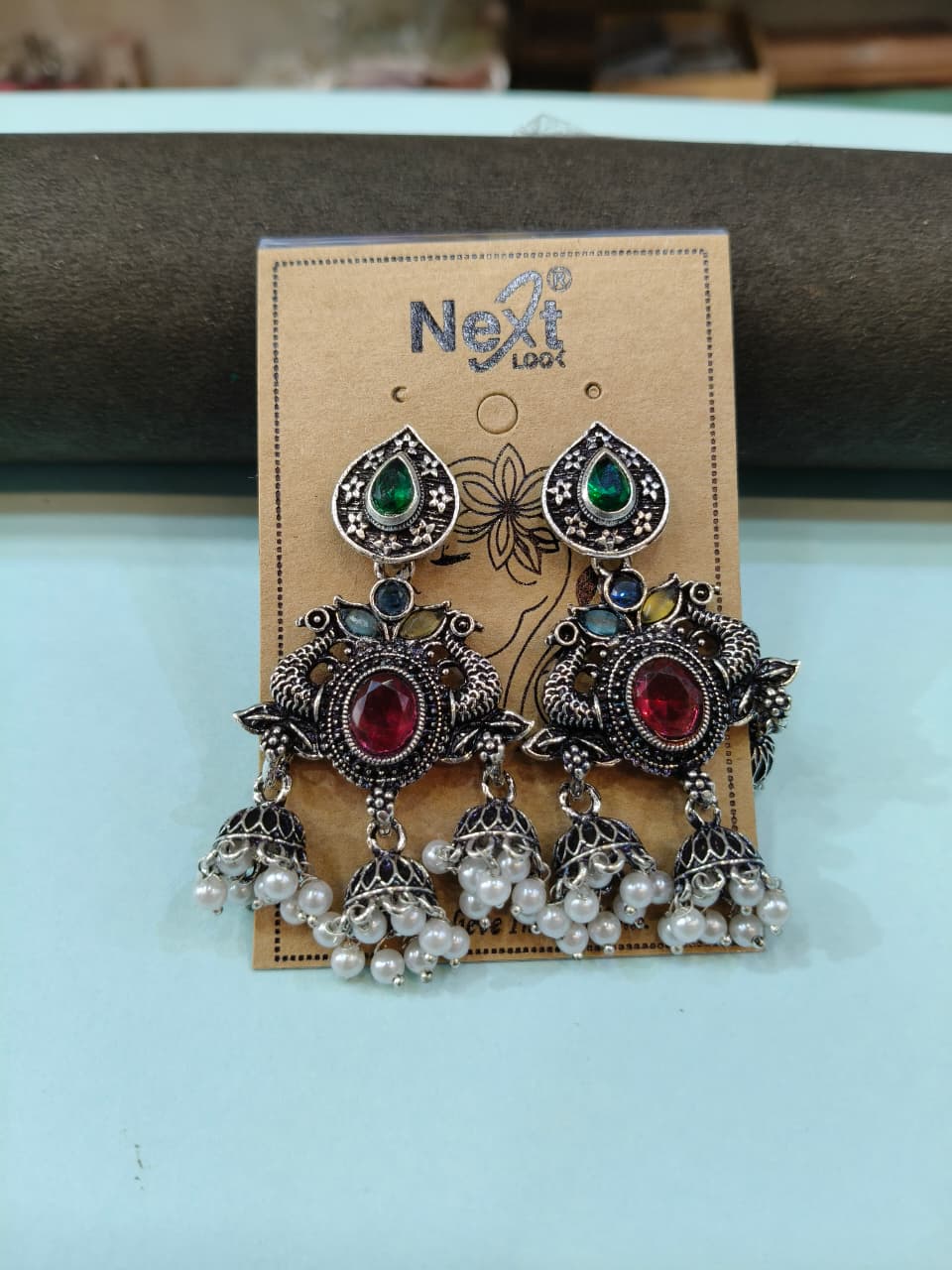 Traditional oxidized silver earrings