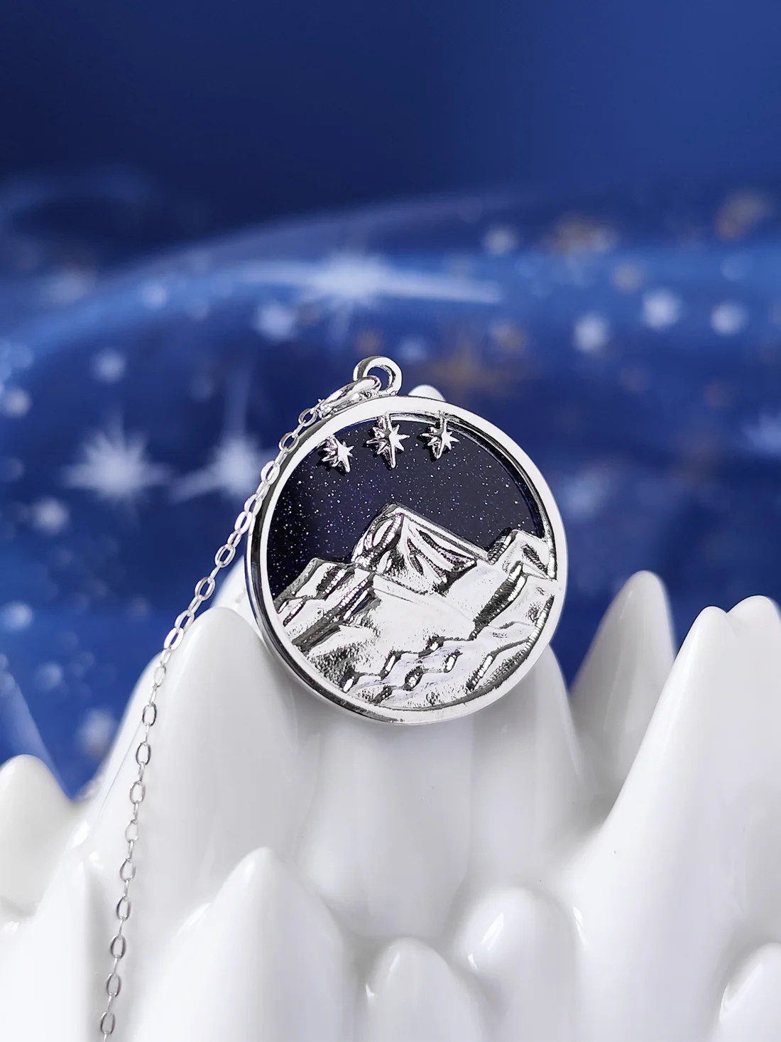 Mountain and Stars Pendant Necklace