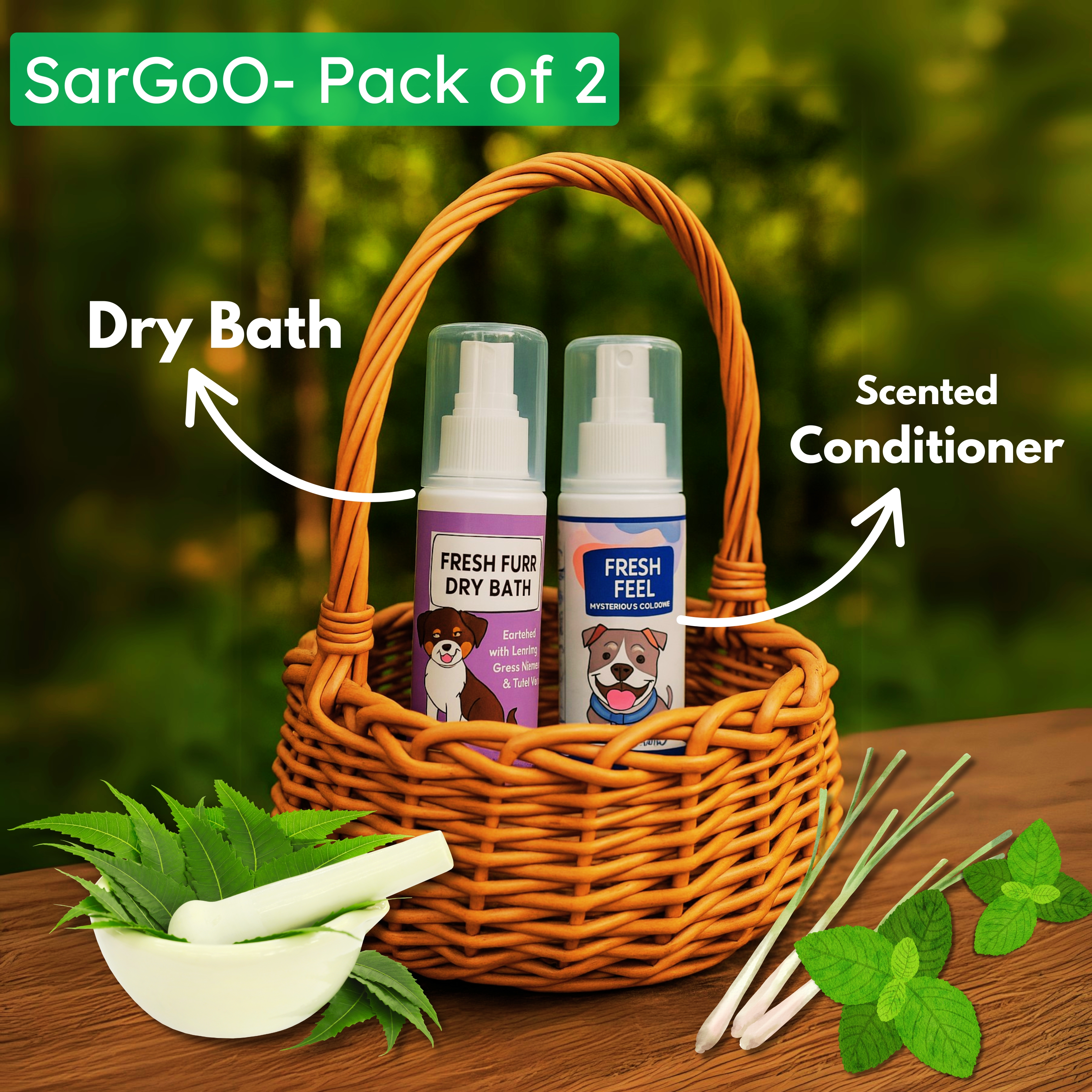 Pack of 2 Pet Dry Bath and Scented Conditioner 