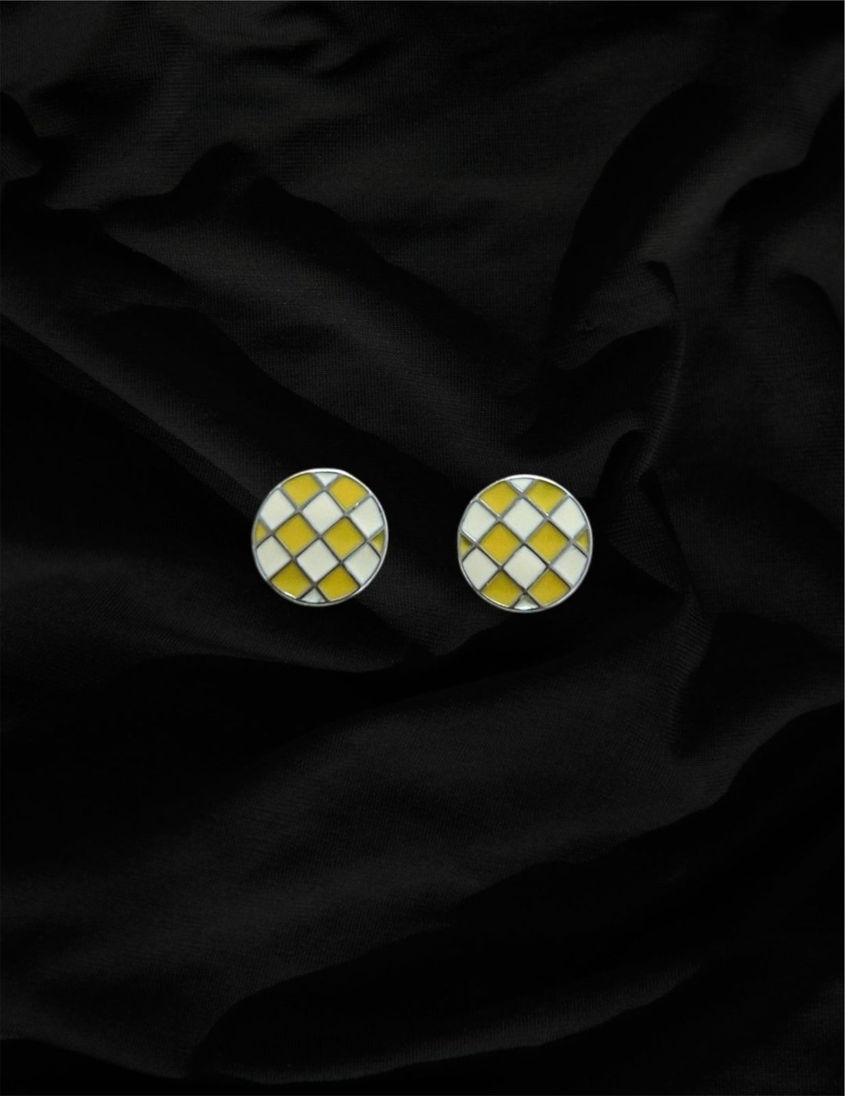 Yellow Checkered Round Earrings