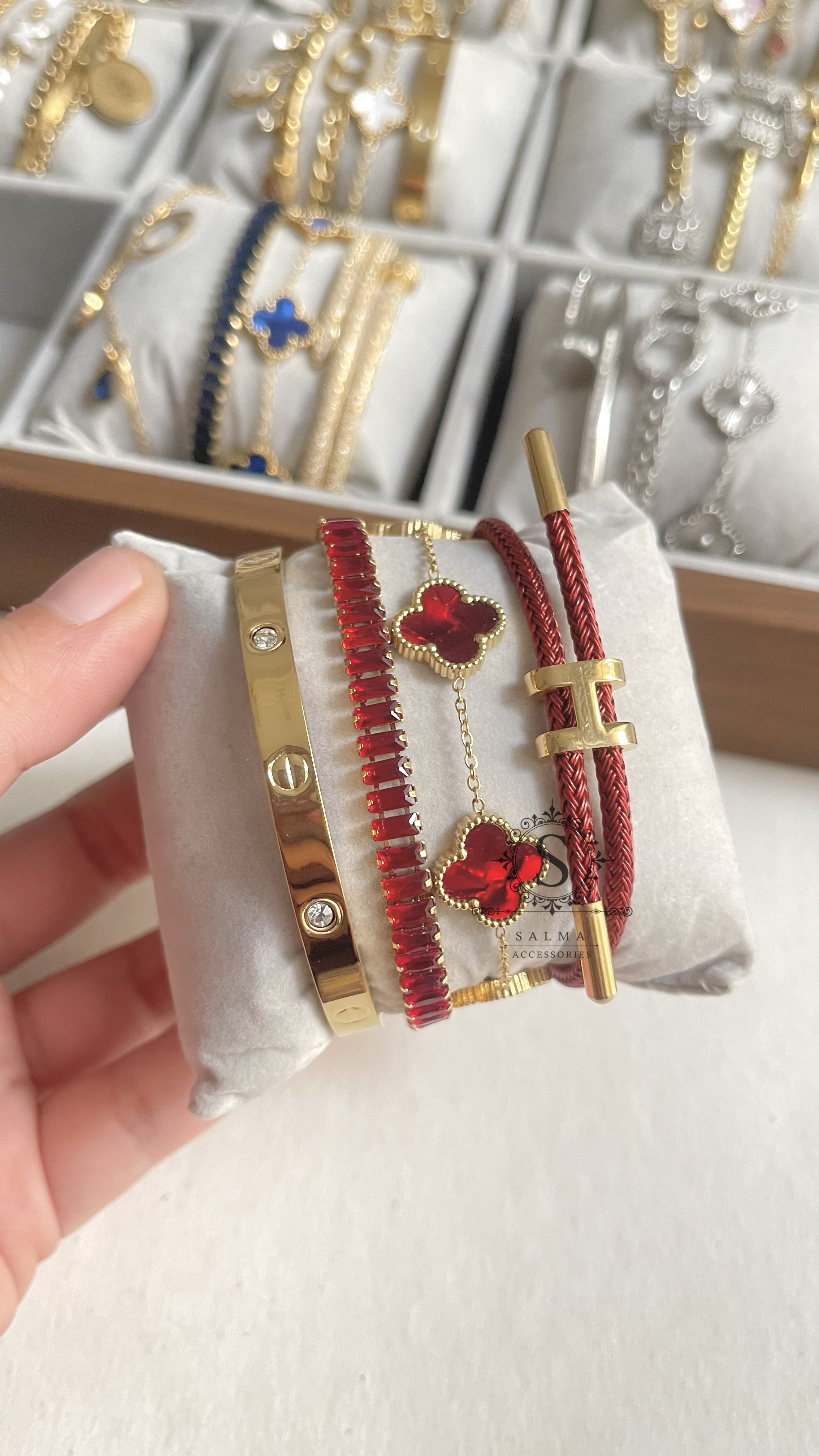 red bracelets set