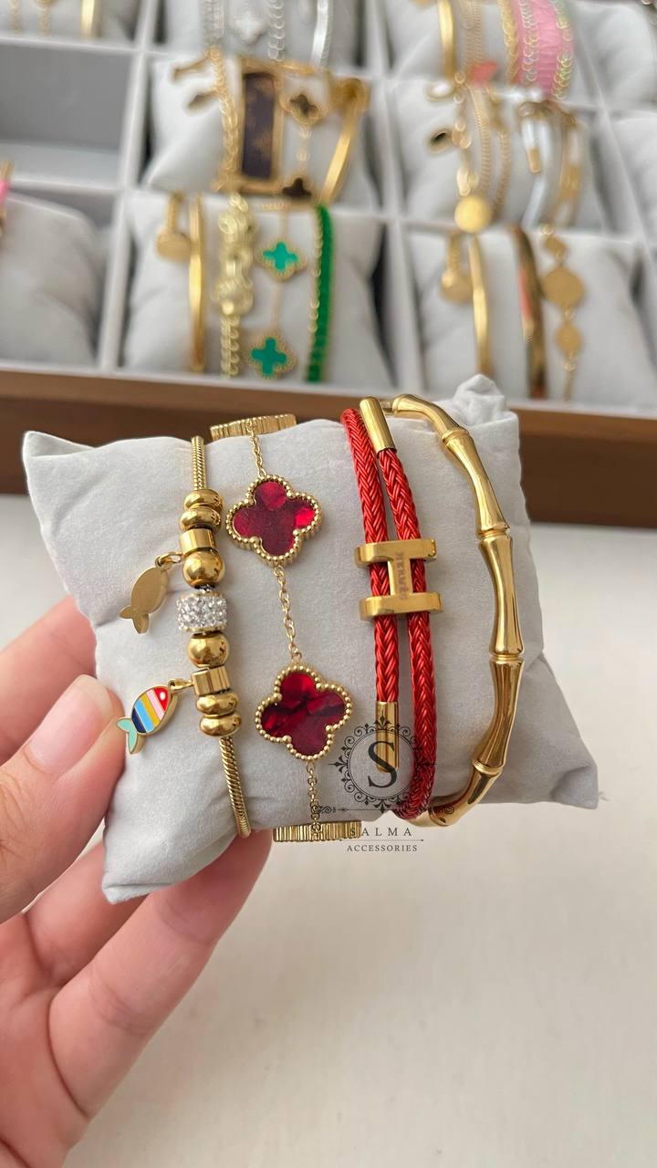 red bracelets set