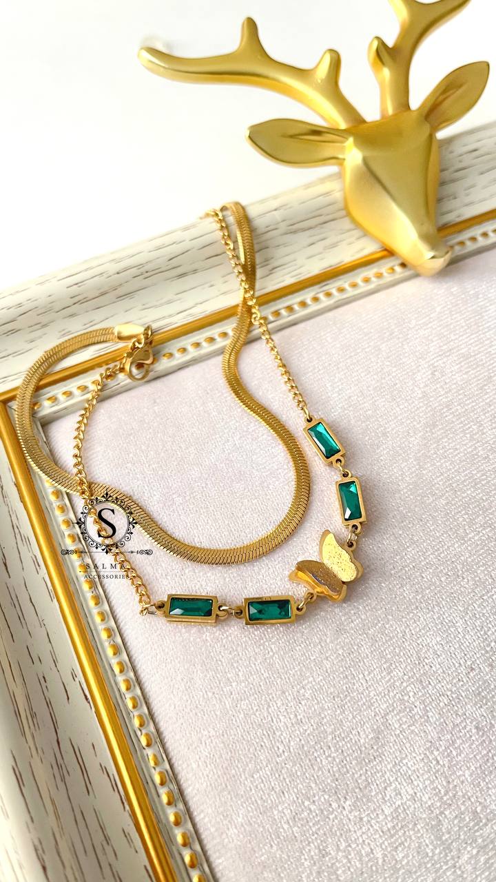 green butterfly anklet