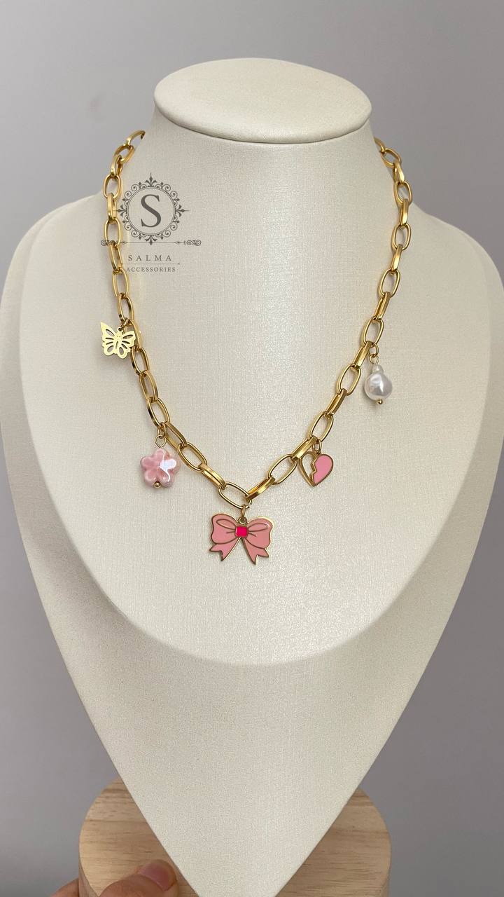 pink bow necklace