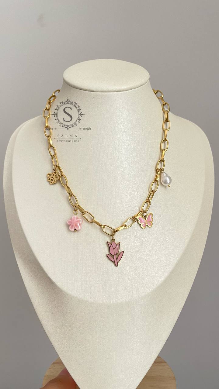 pink flower necklace