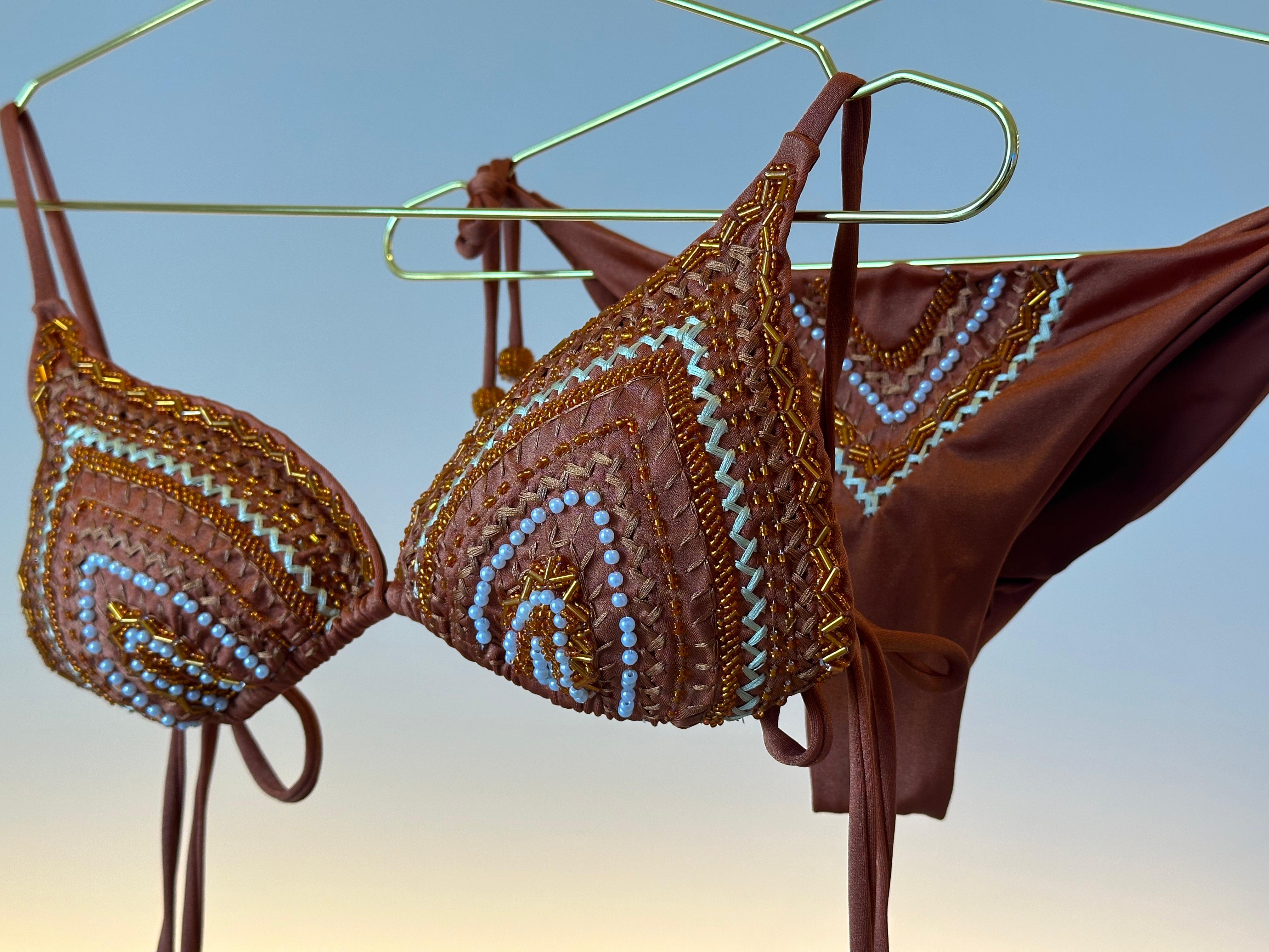 Brown Beaded Bikini
