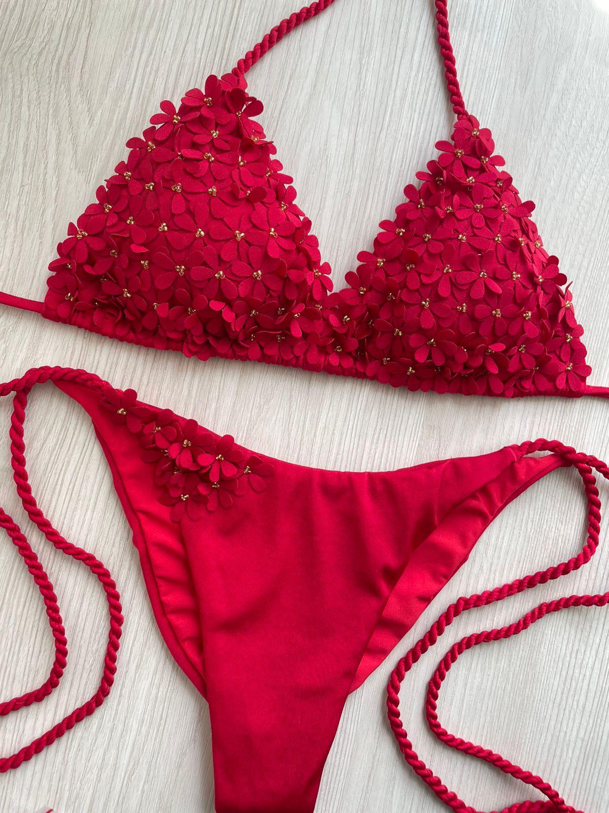 Red Flower Bikini Set