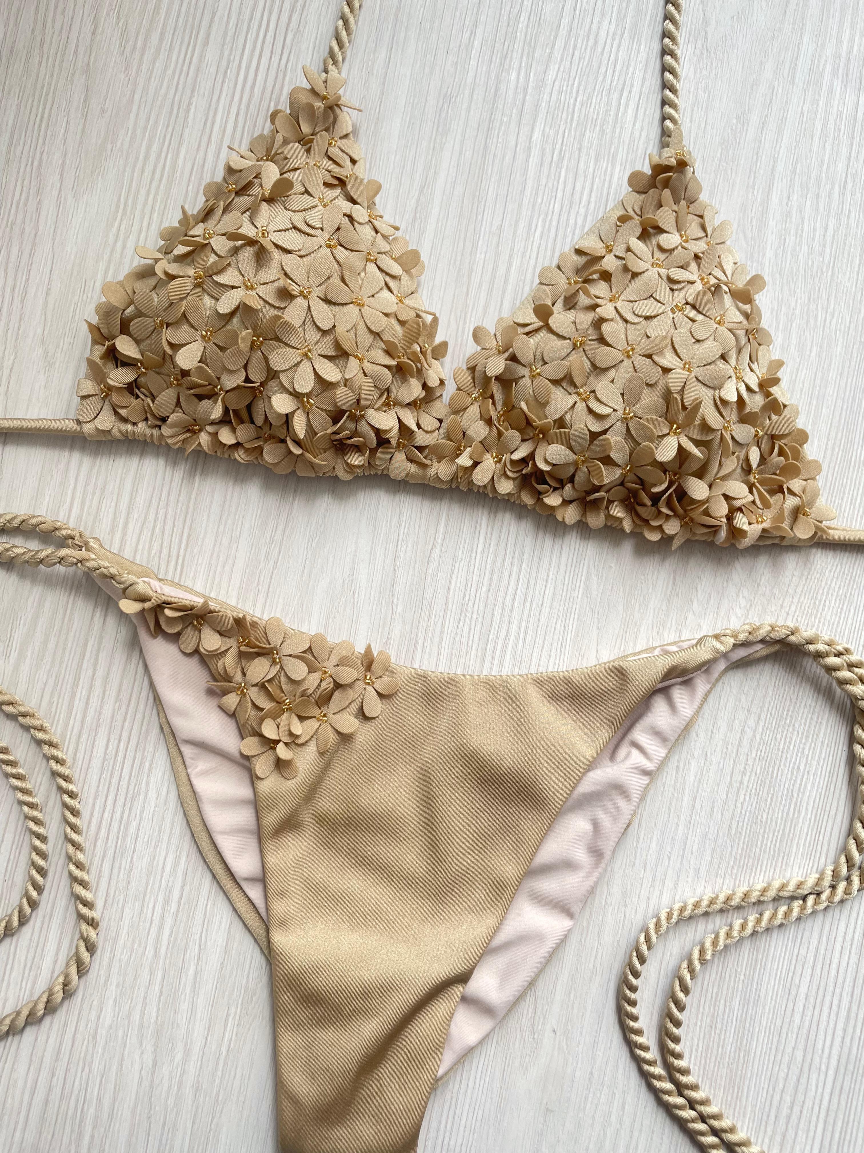 Beige Flower Bikini Set