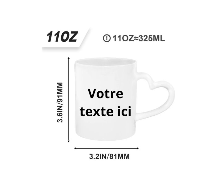 Tasse personnalisable avec une anse coeur