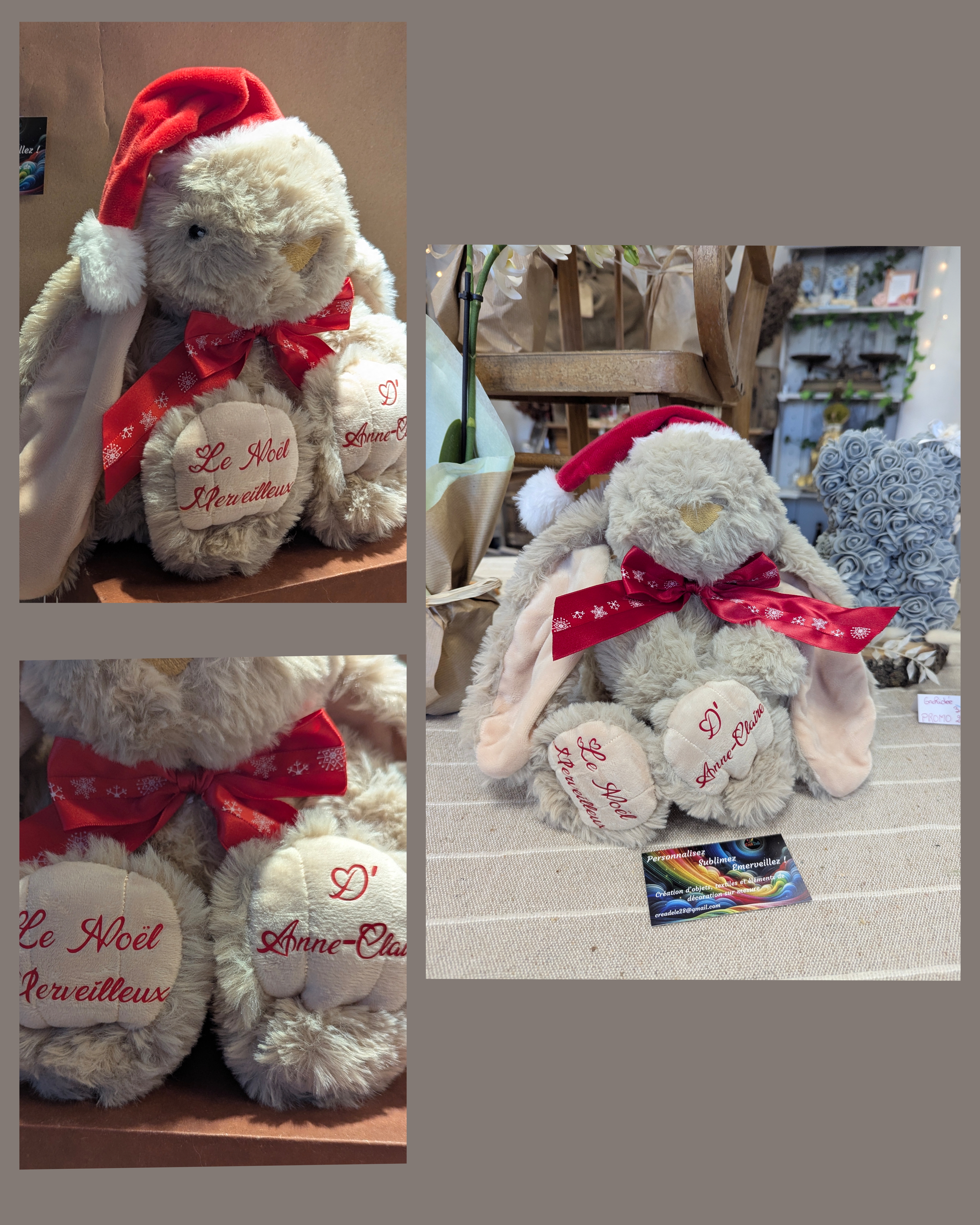 Lapin en peluche avec bonnet de Noël de 39 cm
