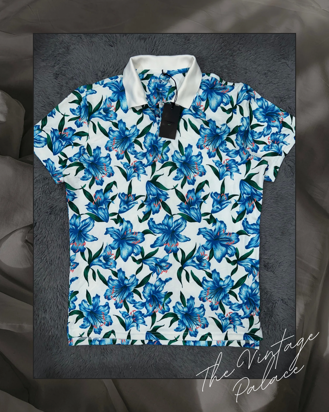 Blue Floral Print Polo Shirt