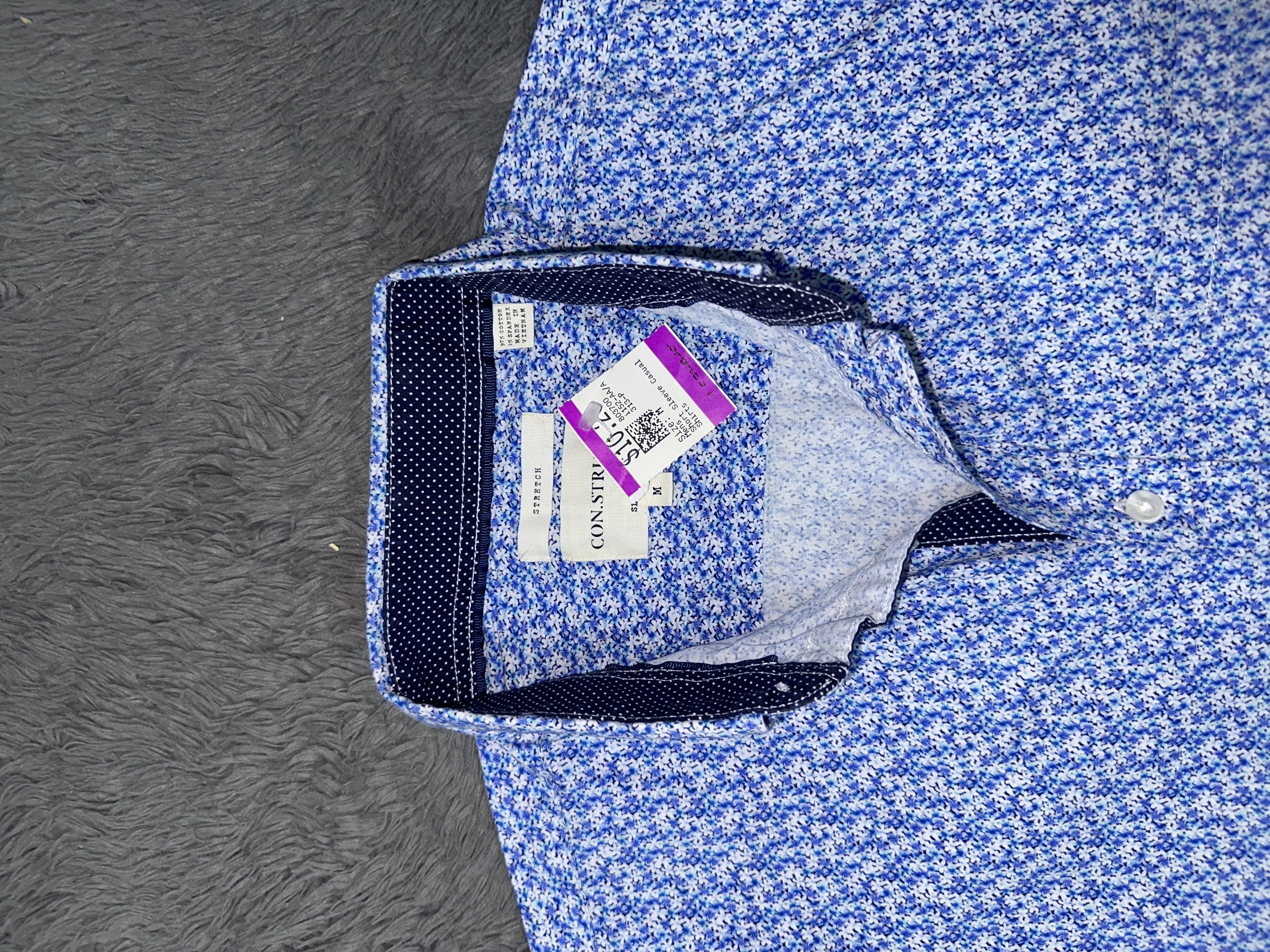 Men's Blue Patterned Short Sleeve Shirt