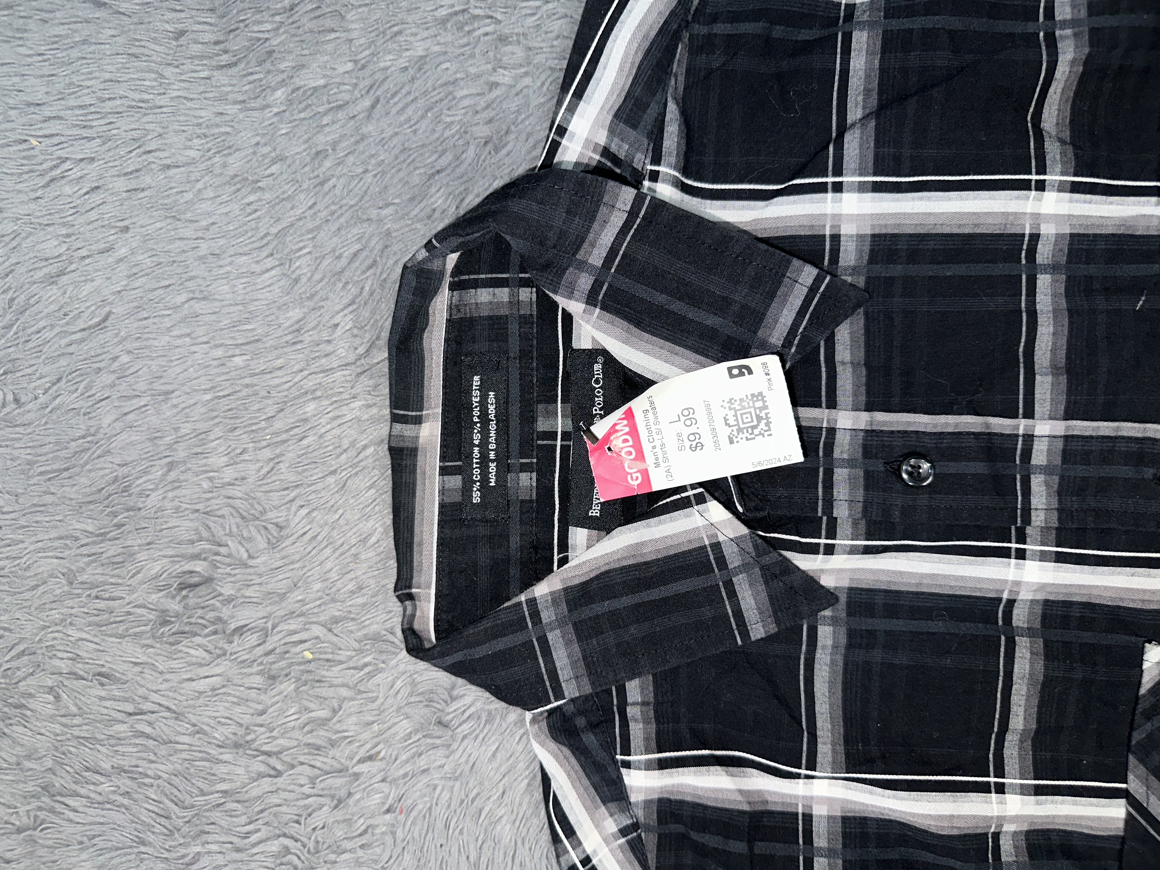 Black and White Plaid Button-Up Shirt