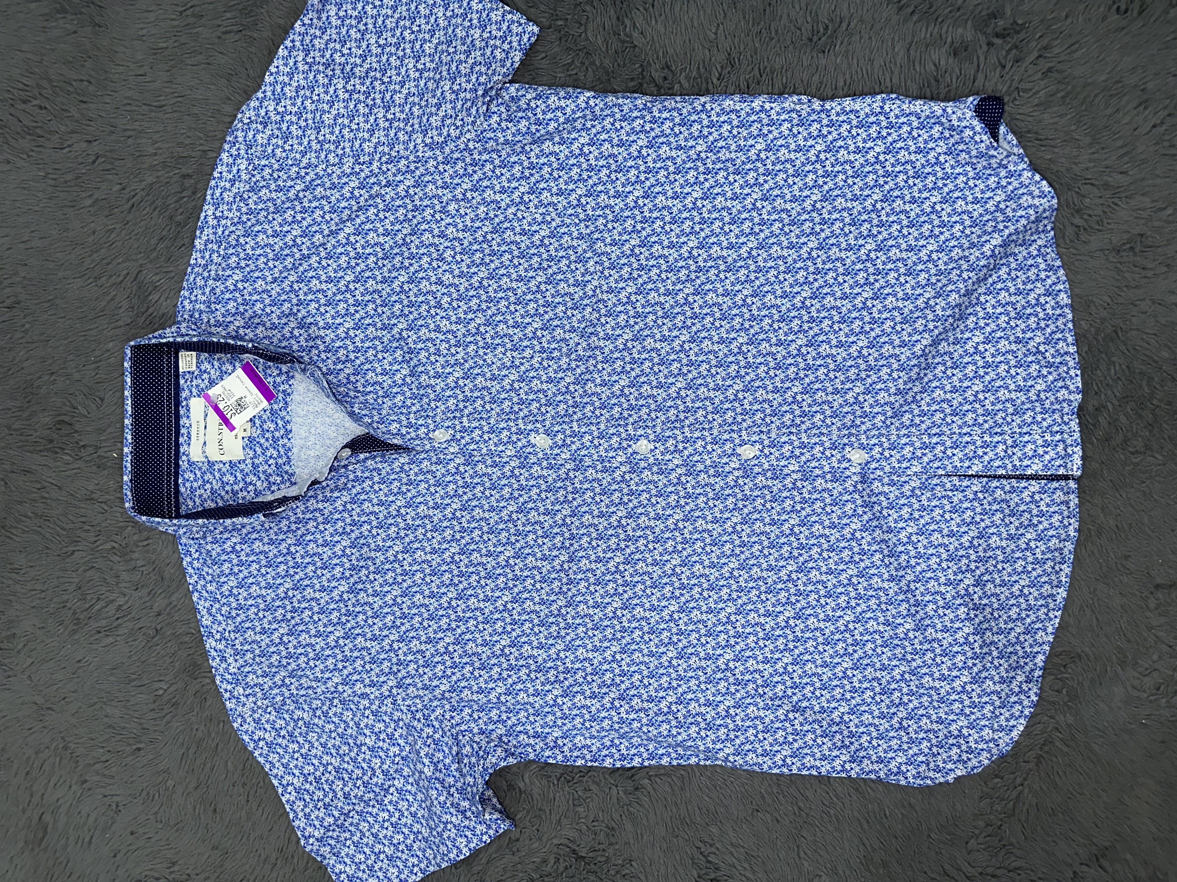 Men's Blue Patterned Short Sleeve Shirt