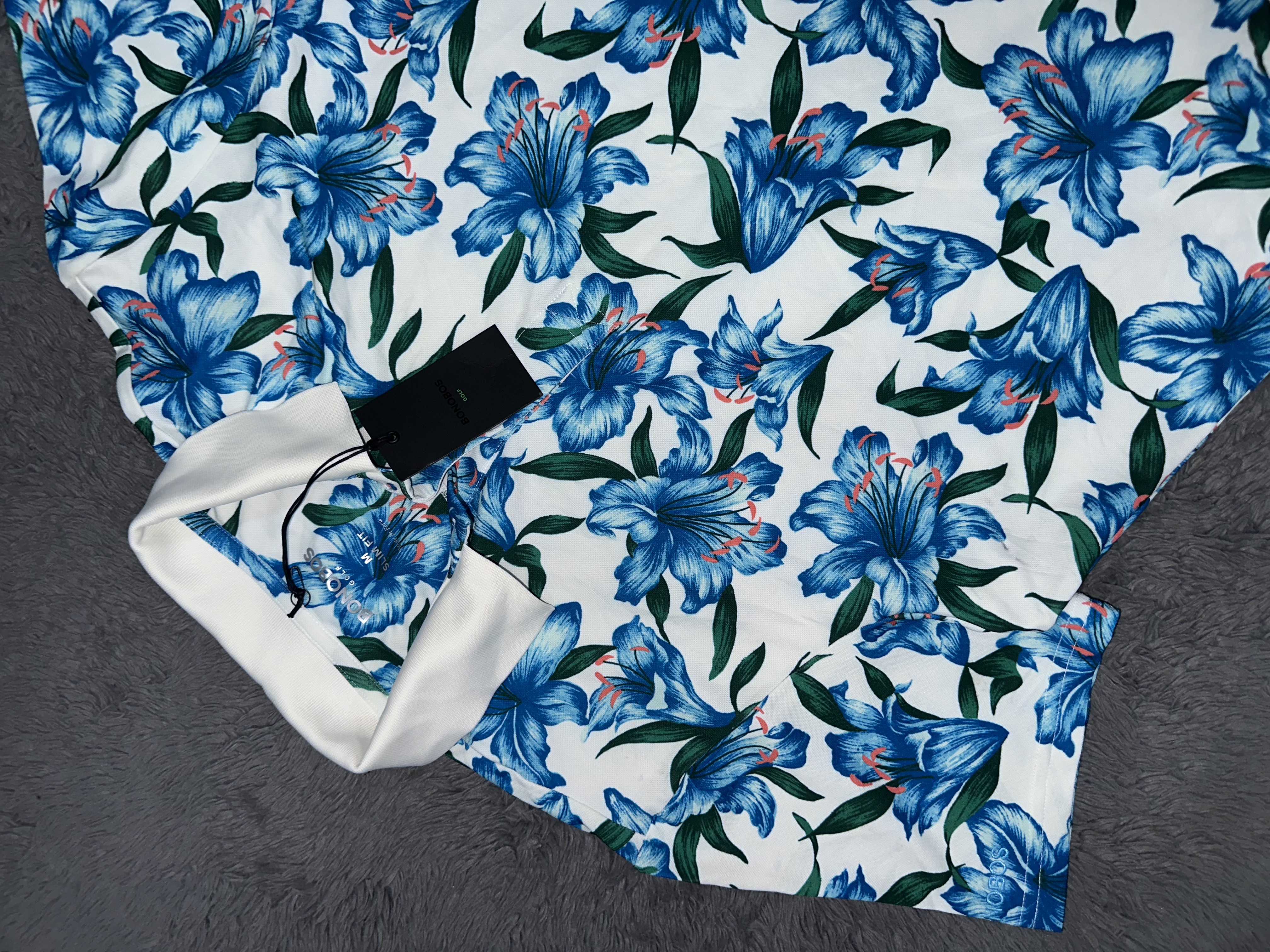 Blue Floral Print Polo Shirt