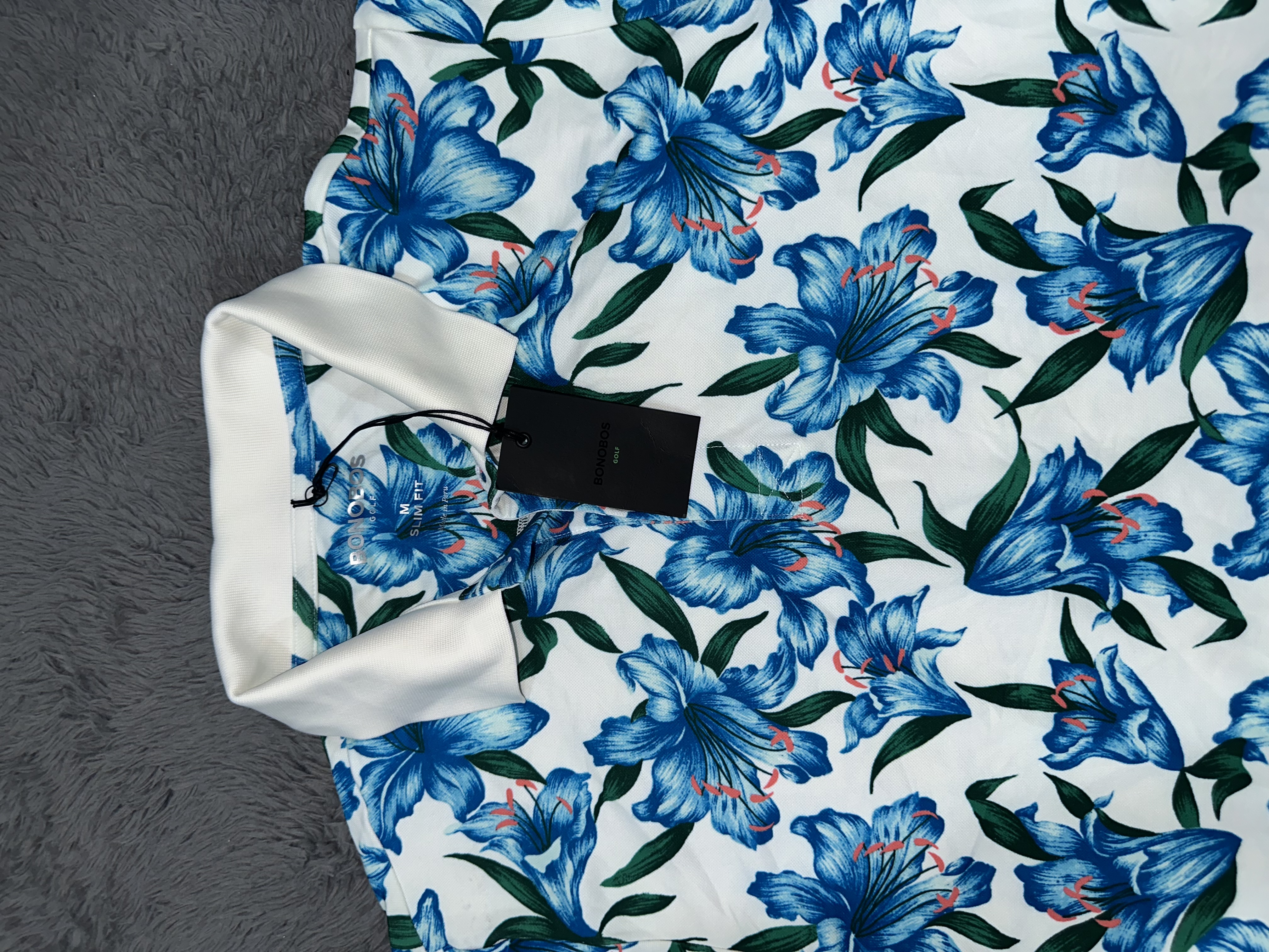 Blue Floral Print Polo Shirt
