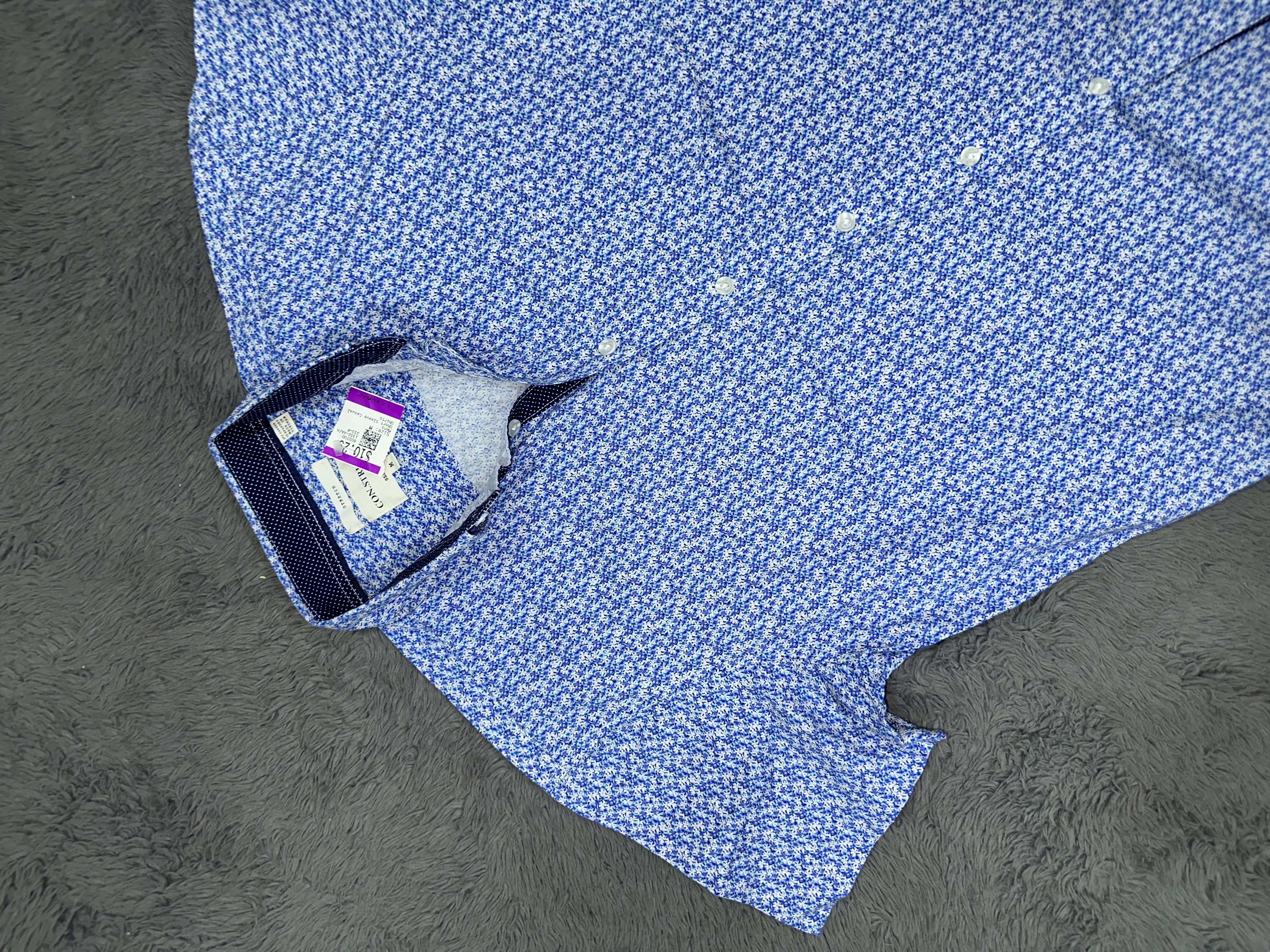 Men's Blue Patterned Short Sleeve Shirt