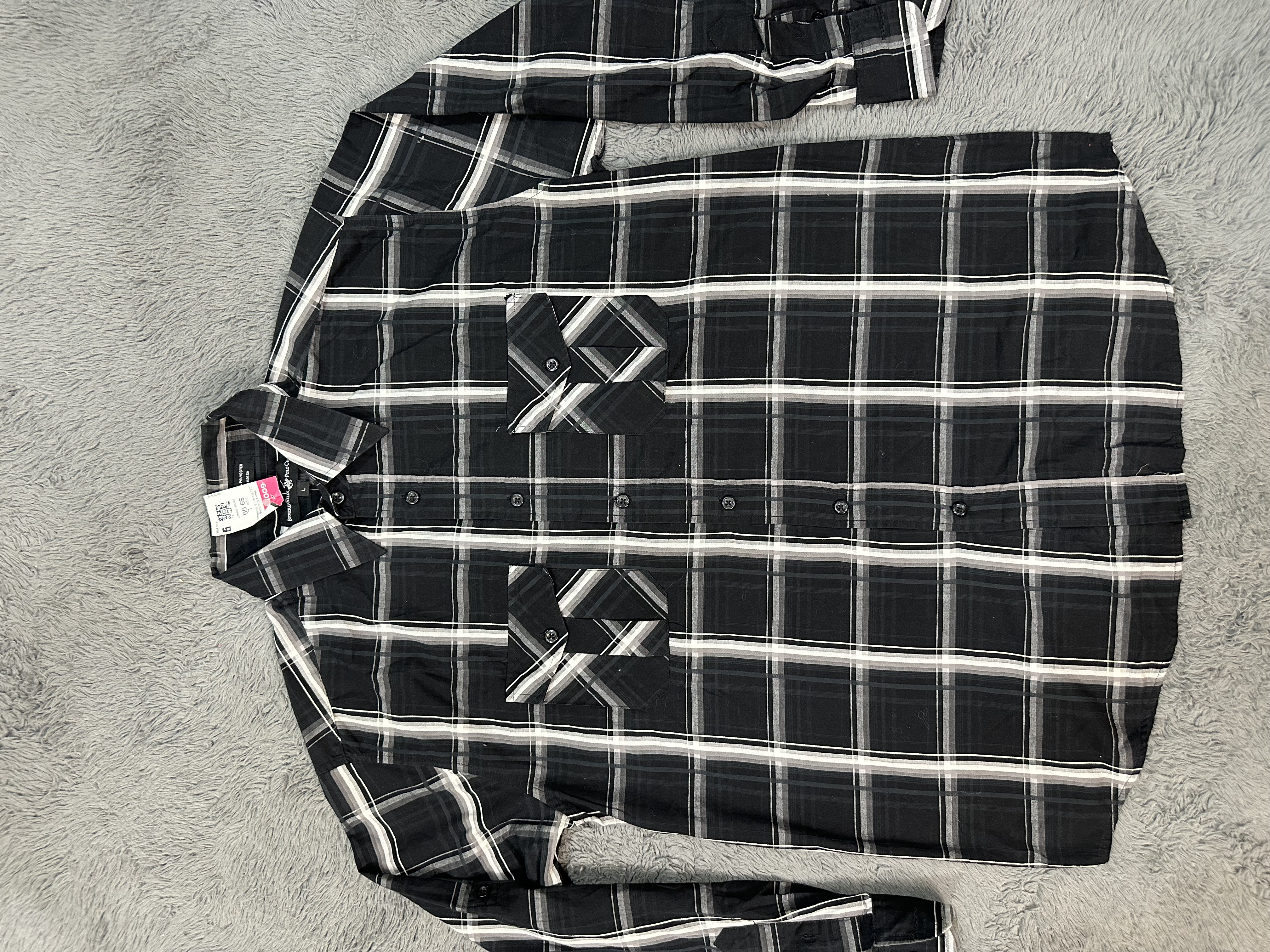 Black and White Plaid Button-Up Shirt