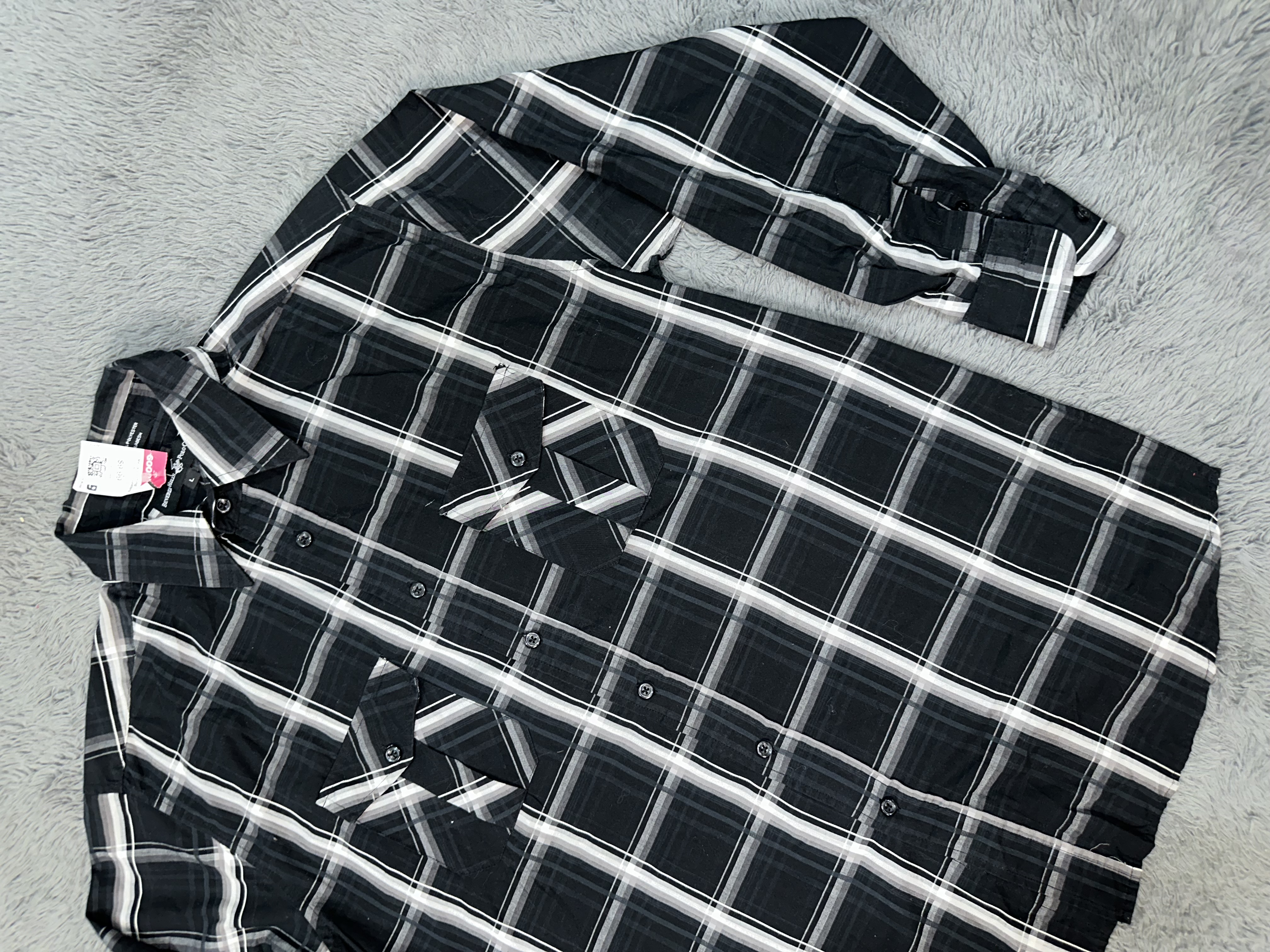 Black and White Plaid Button-Up Shirt