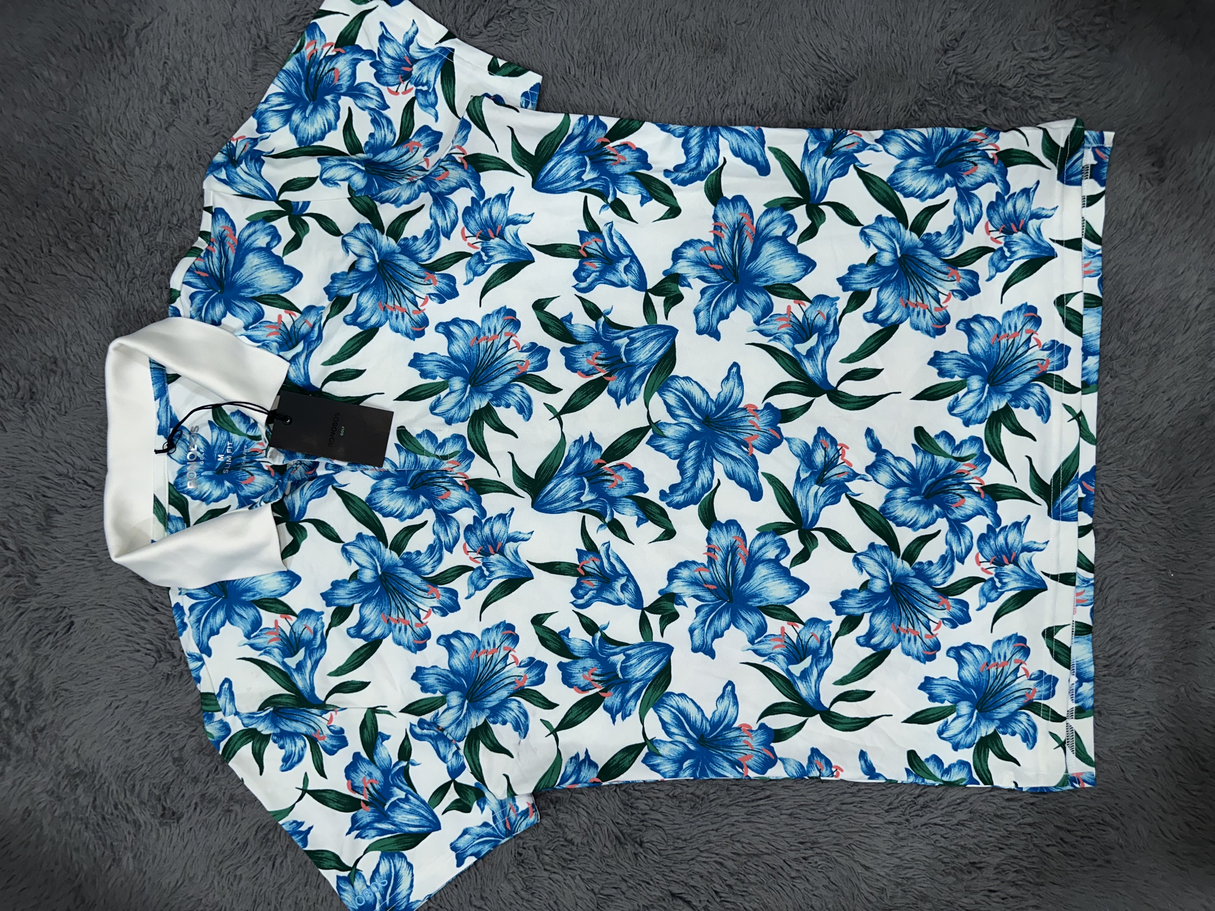 Blue Floral Print Polo Shirt