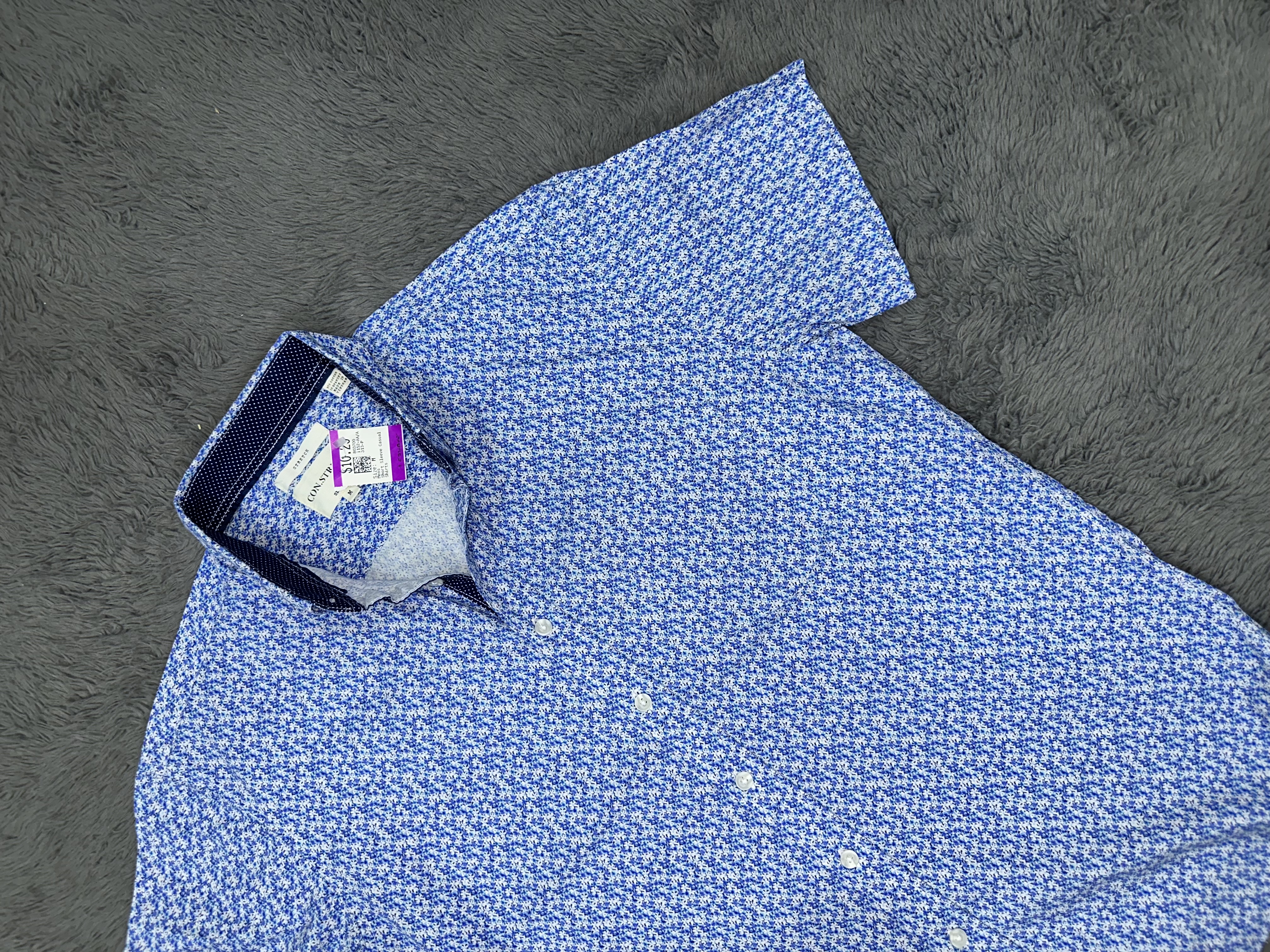 Men's Blue Patterned Short Sleeve Shirt