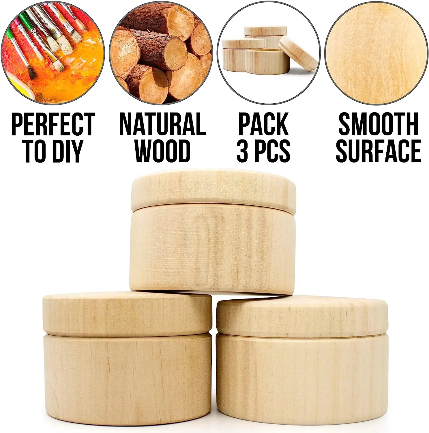 Unfinished Round Wooden Box with Lid Wooden Gift Box Wood Storage Case