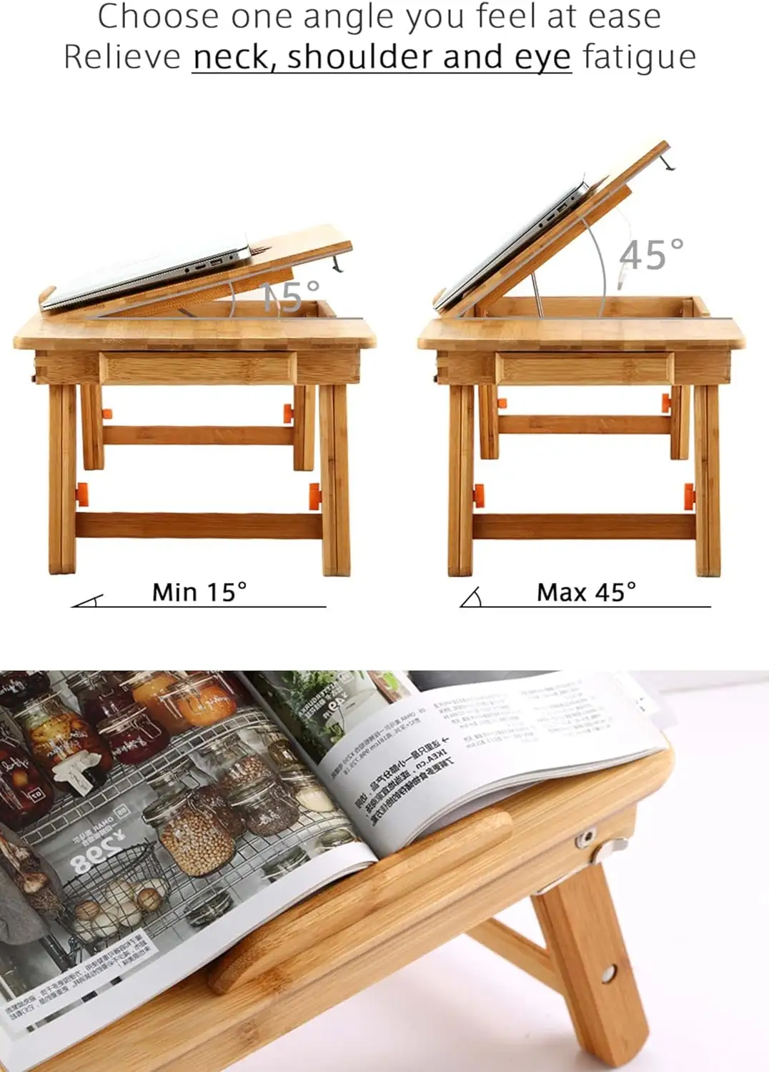 Customizable Bamboo Folding Laptop Table Adjustable and Foldable Storage Holder for Living Room OEM Design