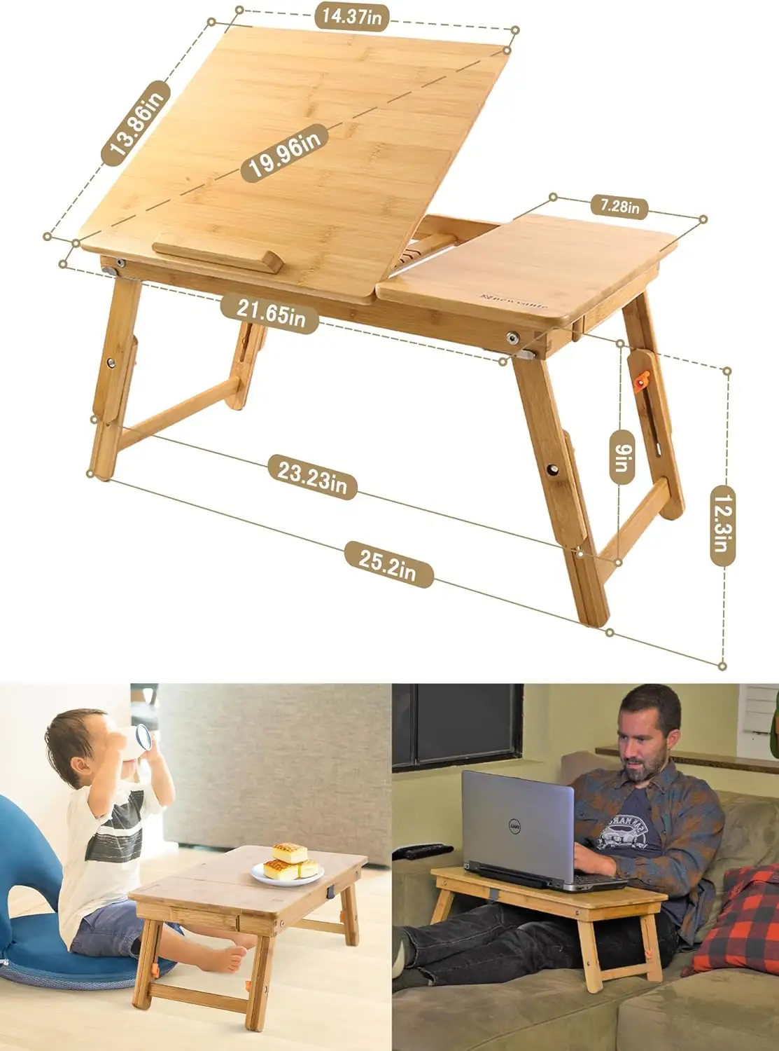 Customizable Bamboo Folding Laptop Table Adjustable and Foldable Storage Holder for Living Room OEM Design