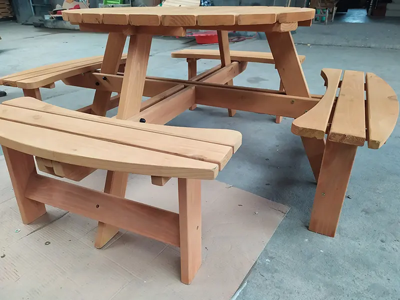 8-Seater Solid Wood Outdoor Dining Table Bench Set for Patio BBQ Picnic Garden Park Courtyard Villa-Beach Bistro Style