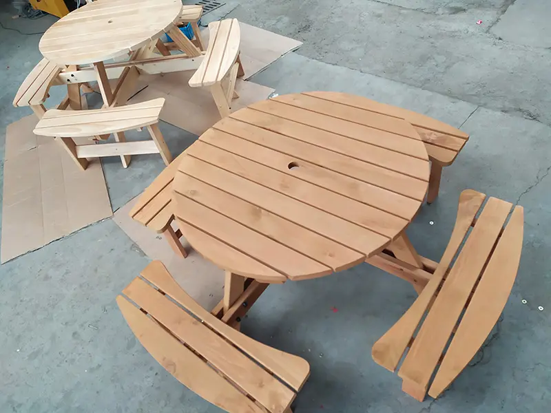 8-Seater Solid Wood Outdoor Dining Table Bench Set for Patio BBQ Picnic Garden Park Courtyard Villa-Beach Bistro Style