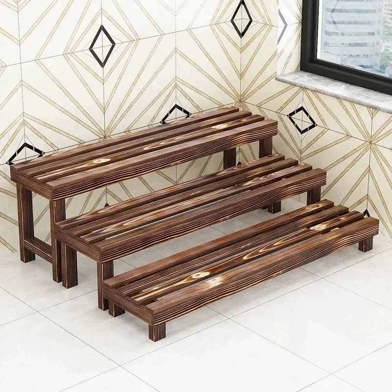 Outdoor Three-seat Garden Bench Classic Round Banquette Patio Wooden Benches