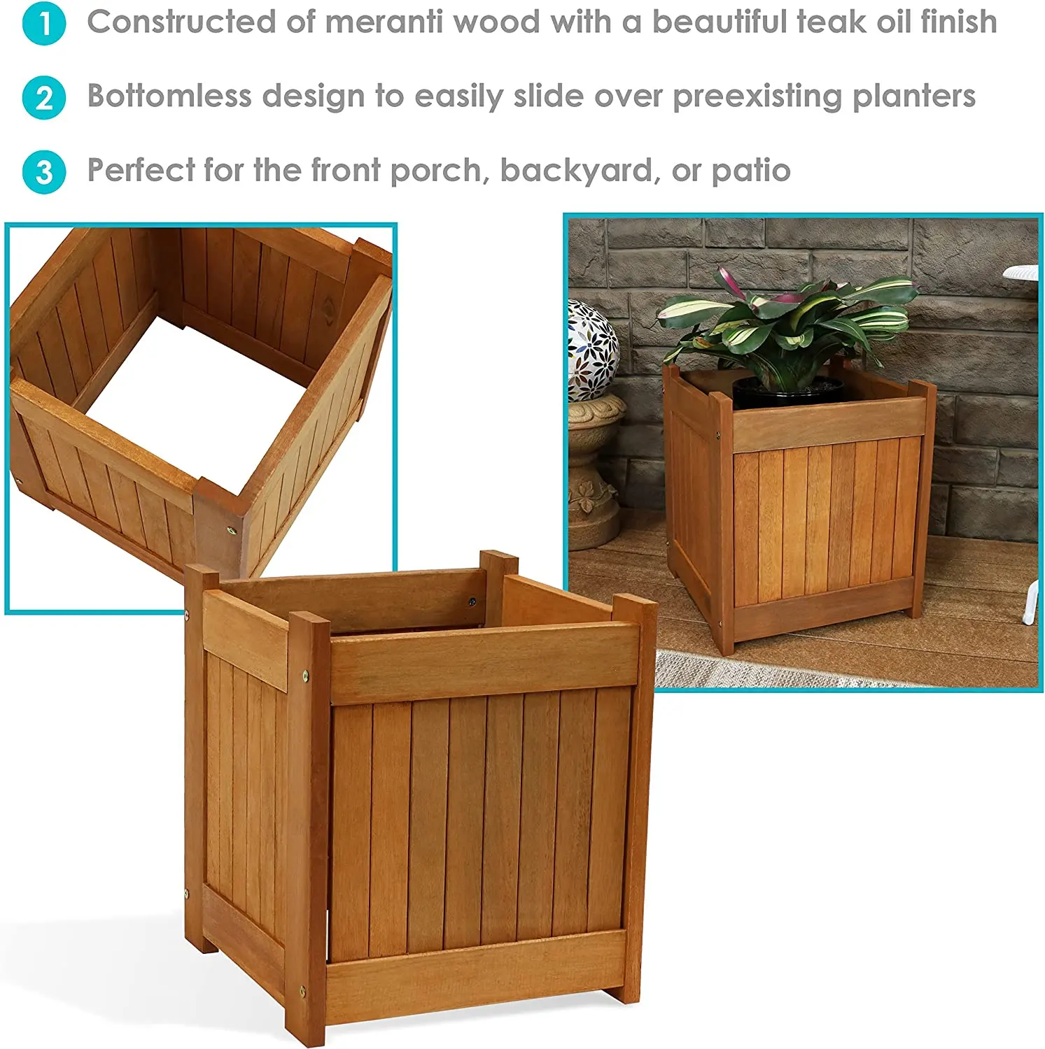 Wooden Bottomless Flower Pot Wooden Flower Vegetable Pot Indoor and Outdoor Garden Garden Flower Pot